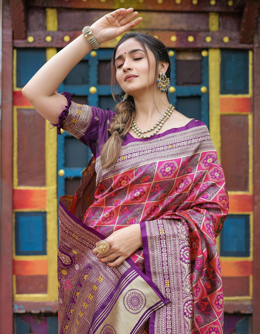 Urban Pallu Woven Design Silk Blend Festive Saree