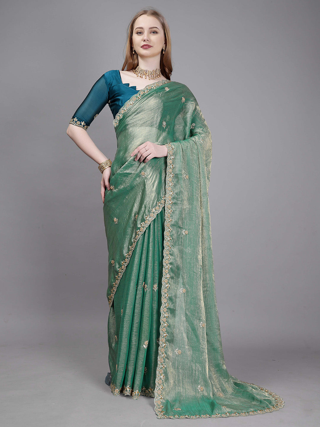 Urban Pallu Embellished Embroidered Organza Heavy Work Mysore Silk Saree
