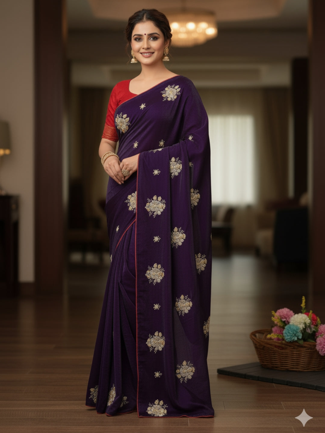 Urban Pallu Solid Silk Blend Work Saree