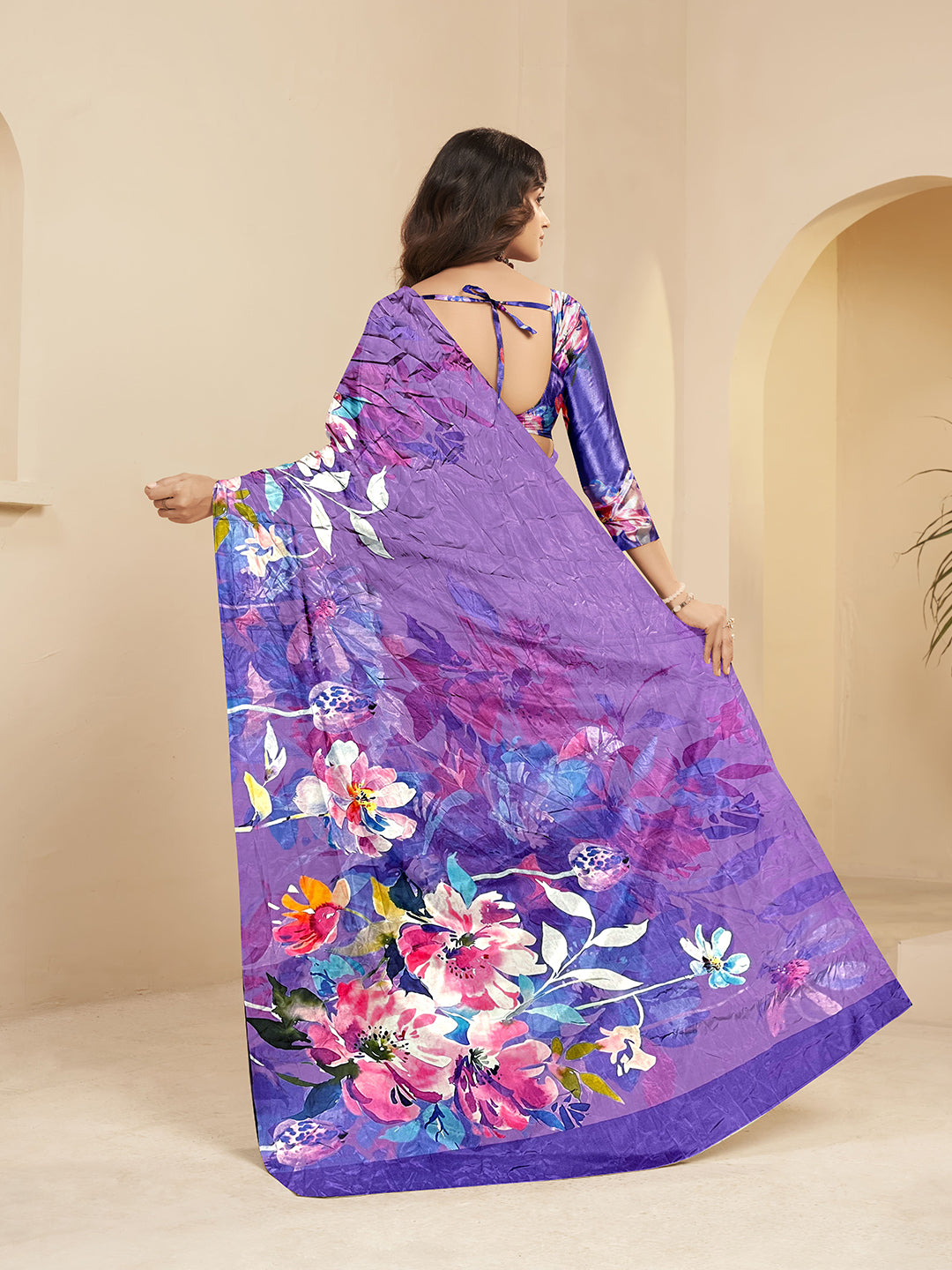 Urban Pallu Printed Satin Work Saree