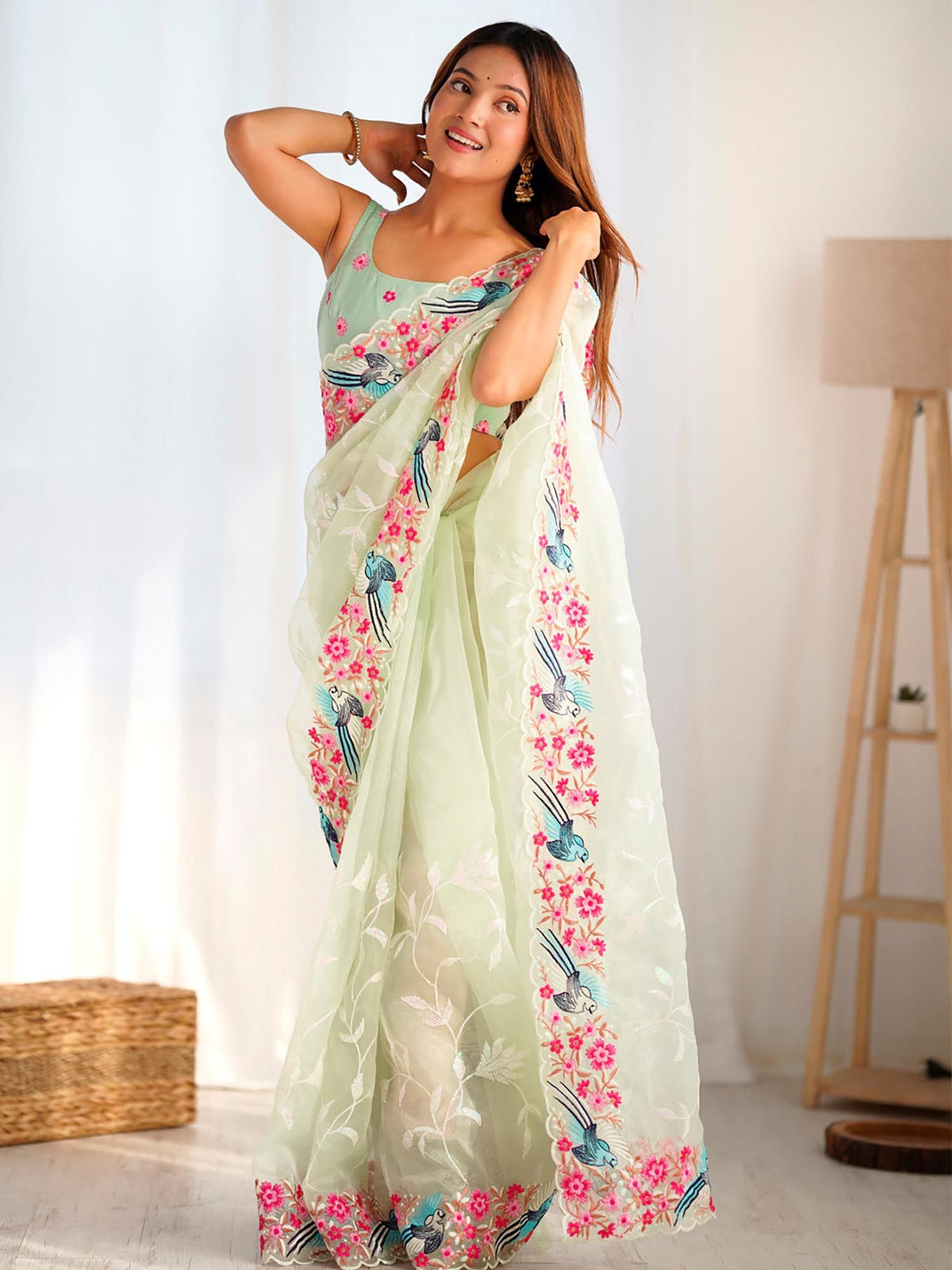 Urban Pallu Embroidered Organza Fusion Saree