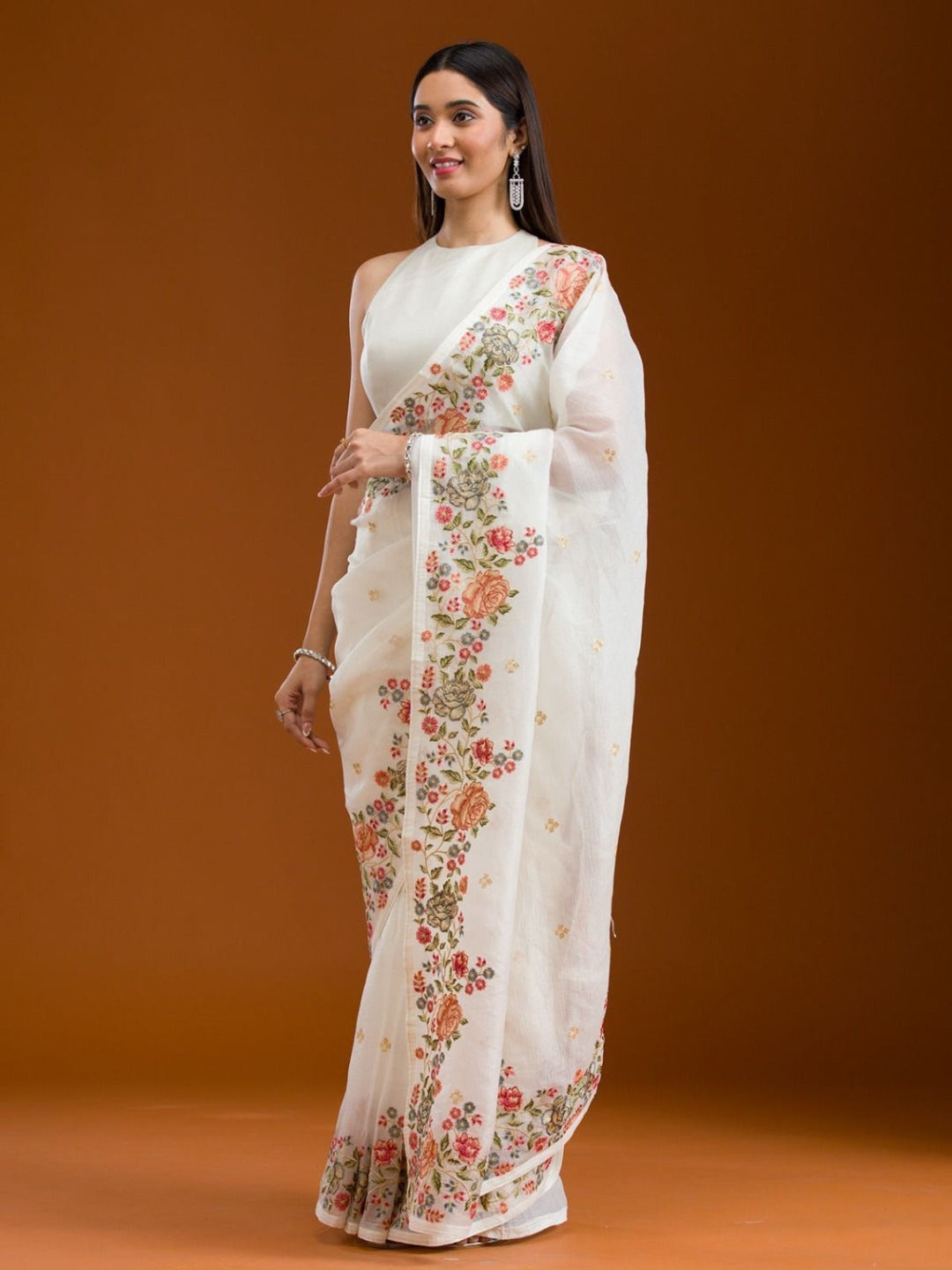 Urban Pallu Solid Organza Festive Saree