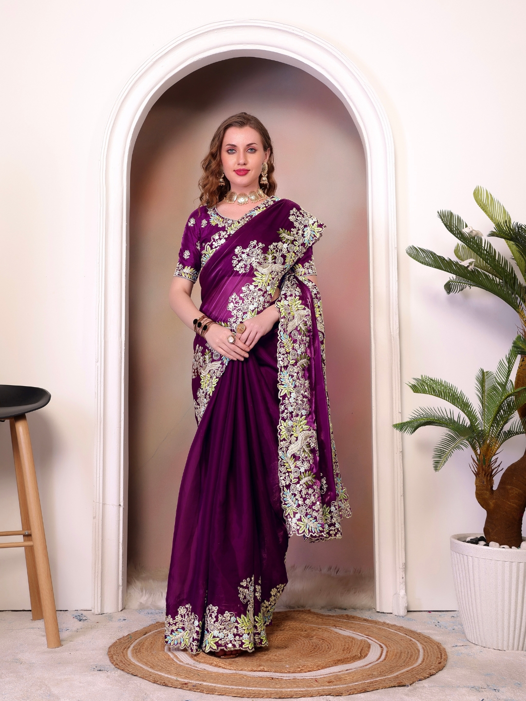 Urban Pallu Solid Silk Blend Festive Saree
