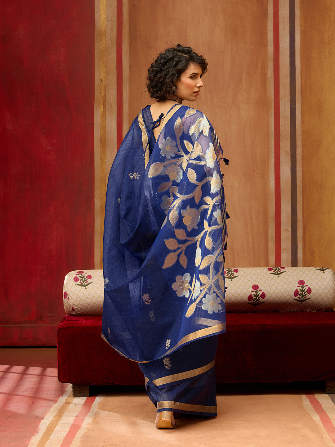 Urban Pallu Striped Silk Cotton Work Saree