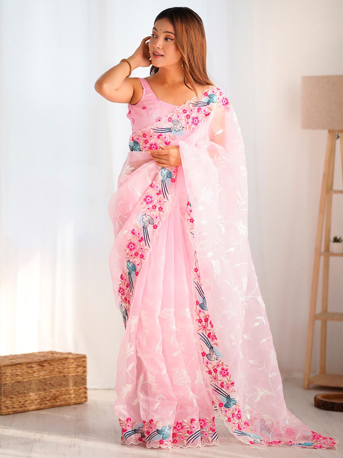 Urban Pallu Embroidered Organza Fusion Saree