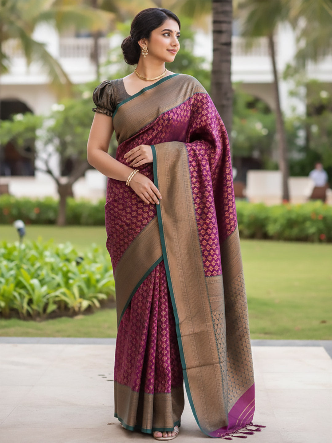 Urban Pallu Woven Design Silk Blend Work Saree