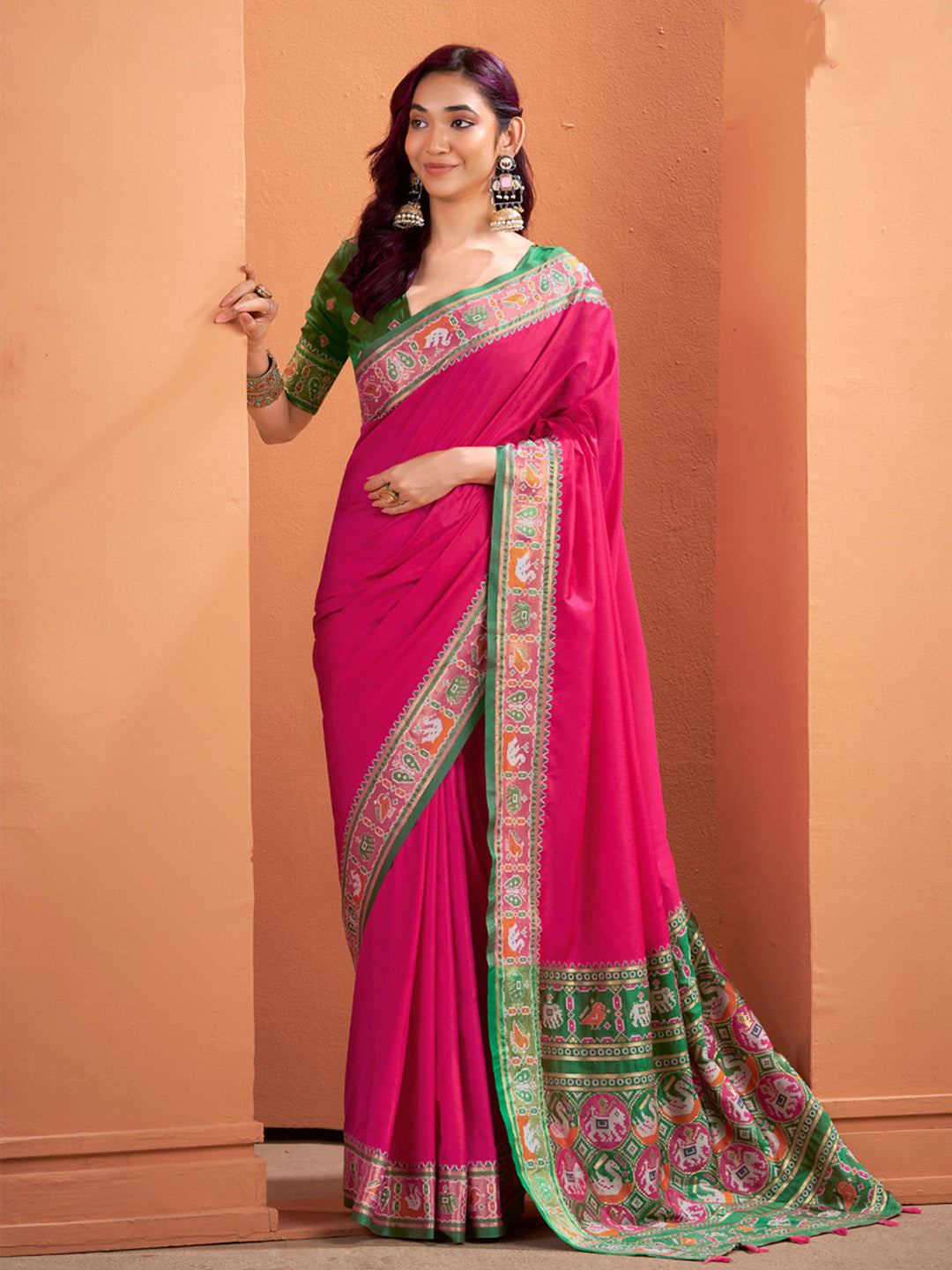 Urban Pallu Solid Silk Blend Festive Saree