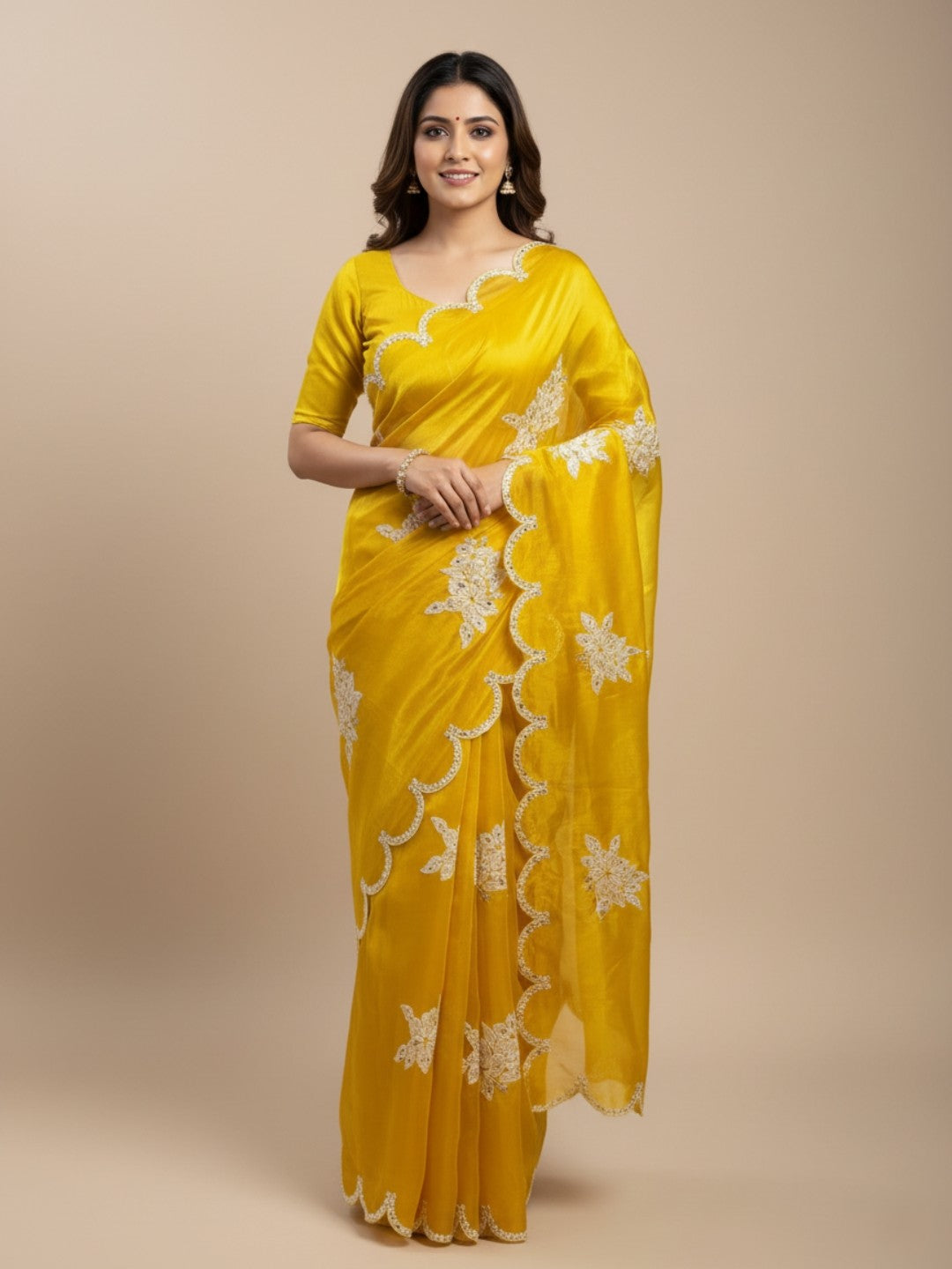 Urban Pallu Embroidered Silk Blend Festive Saree