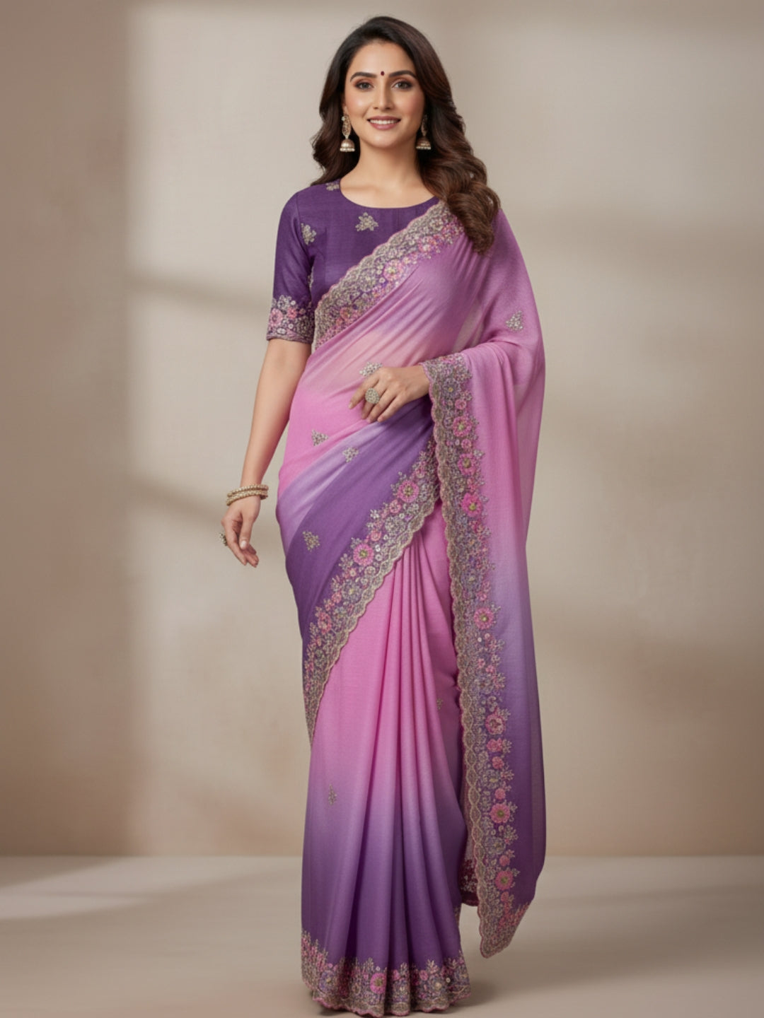 Urban Pallu Solid Poly Georgette Traditional Saree