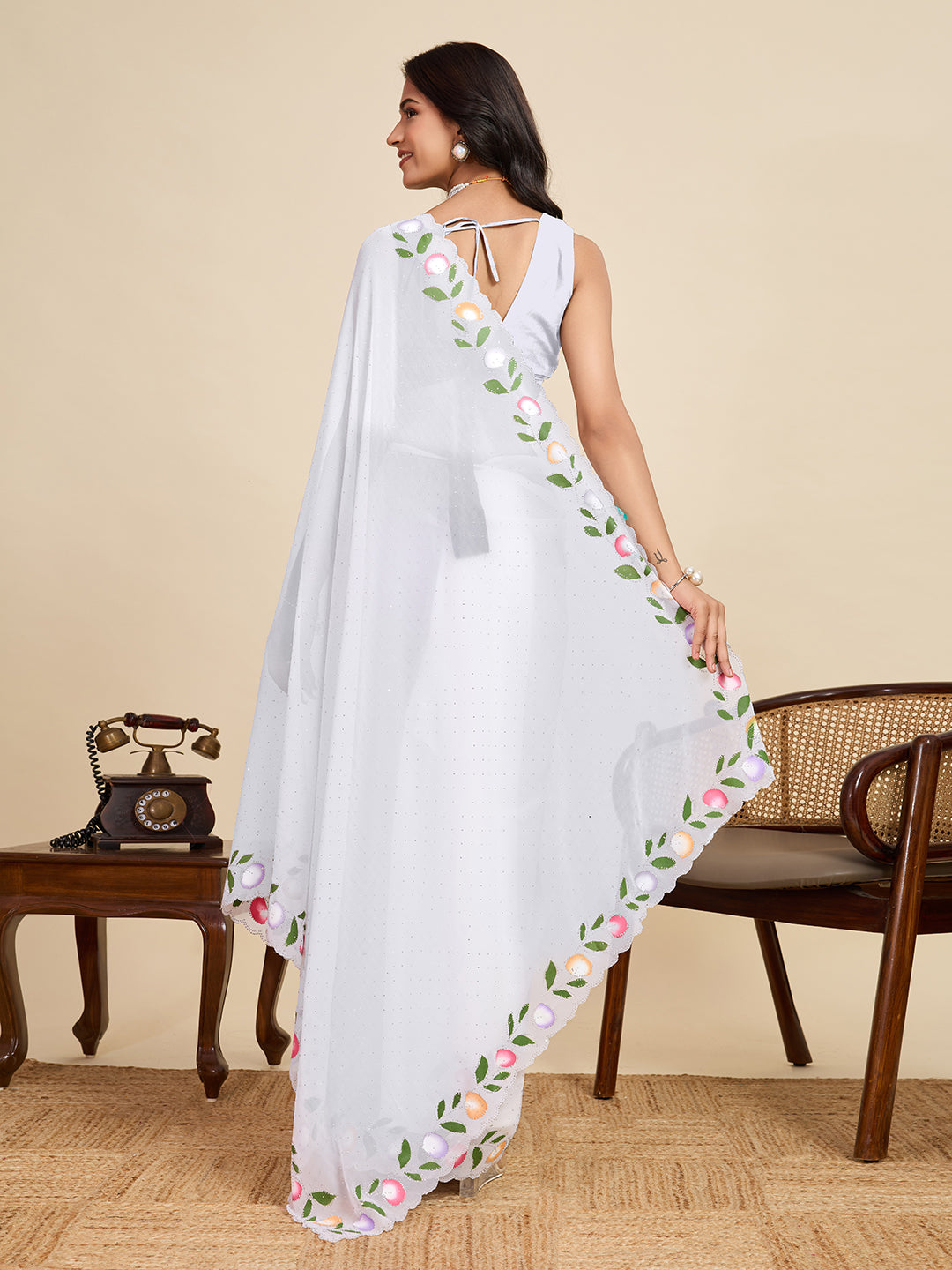 Urban Pallu Floral Sequinned Silk Blend Fusion Saree