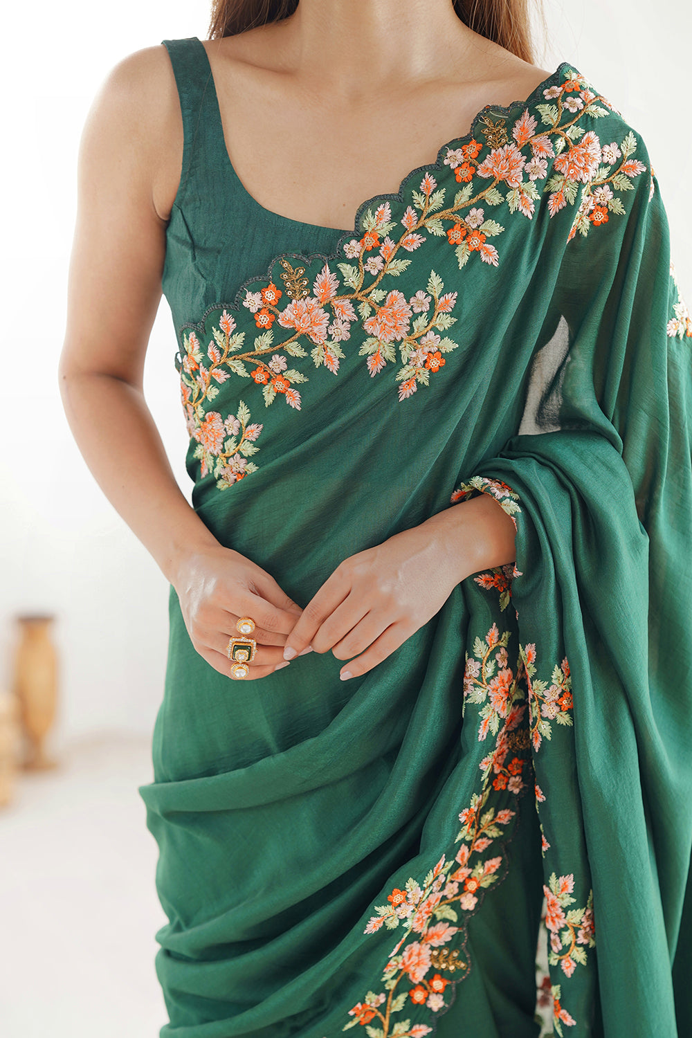 Urban Pallu Solid Silk Blend Festive Saree