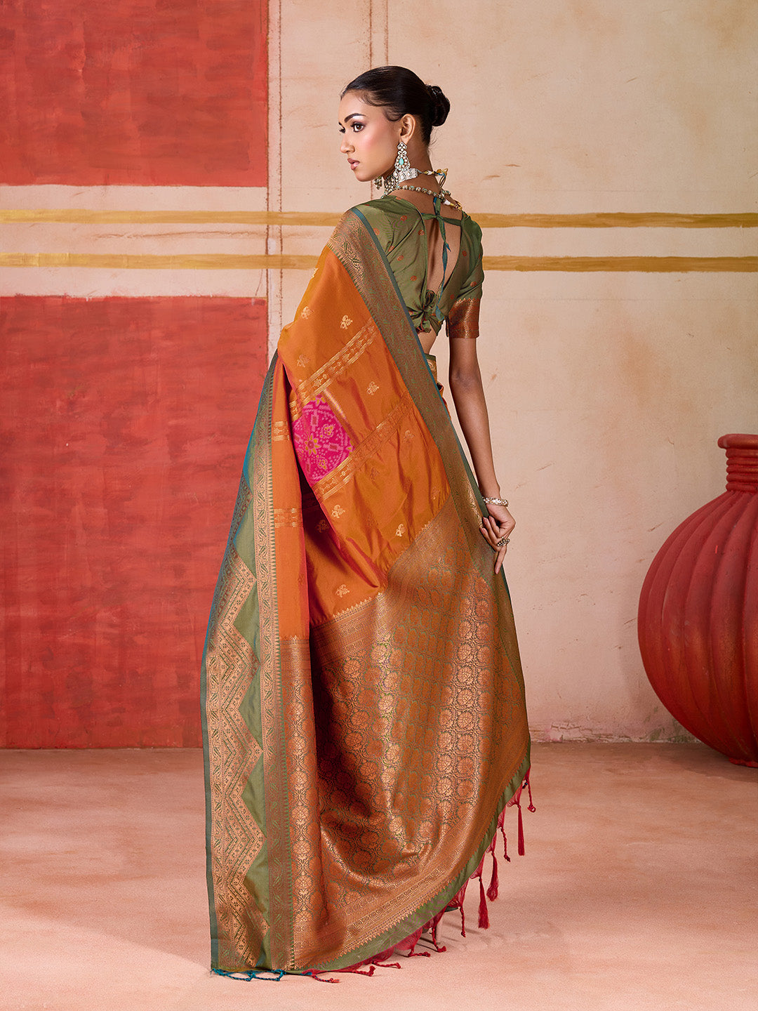 Urban Pallu Striped Silk Cotton Work Saree