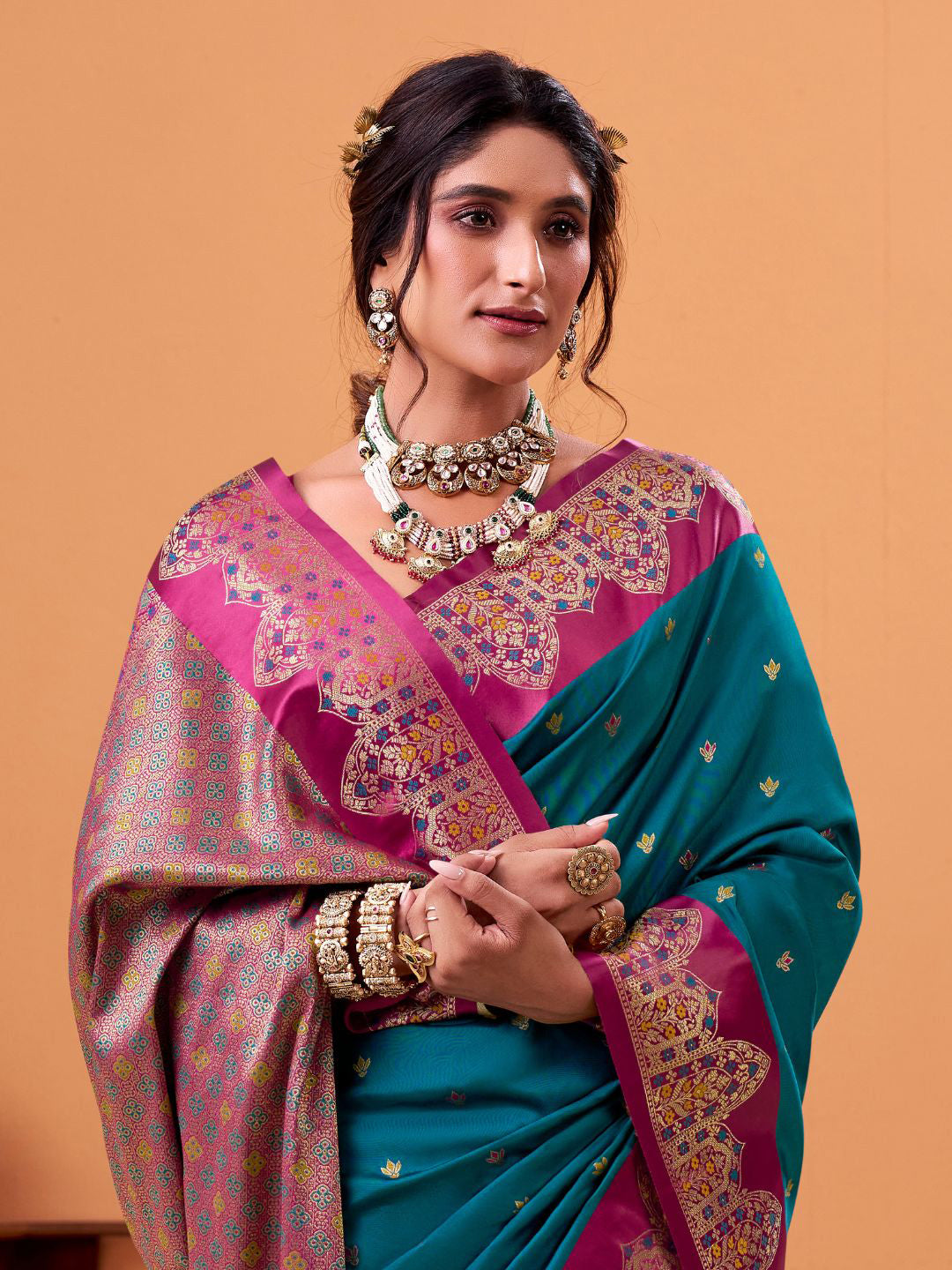 Urban Pallu Solid Silk Blend Festive Saree