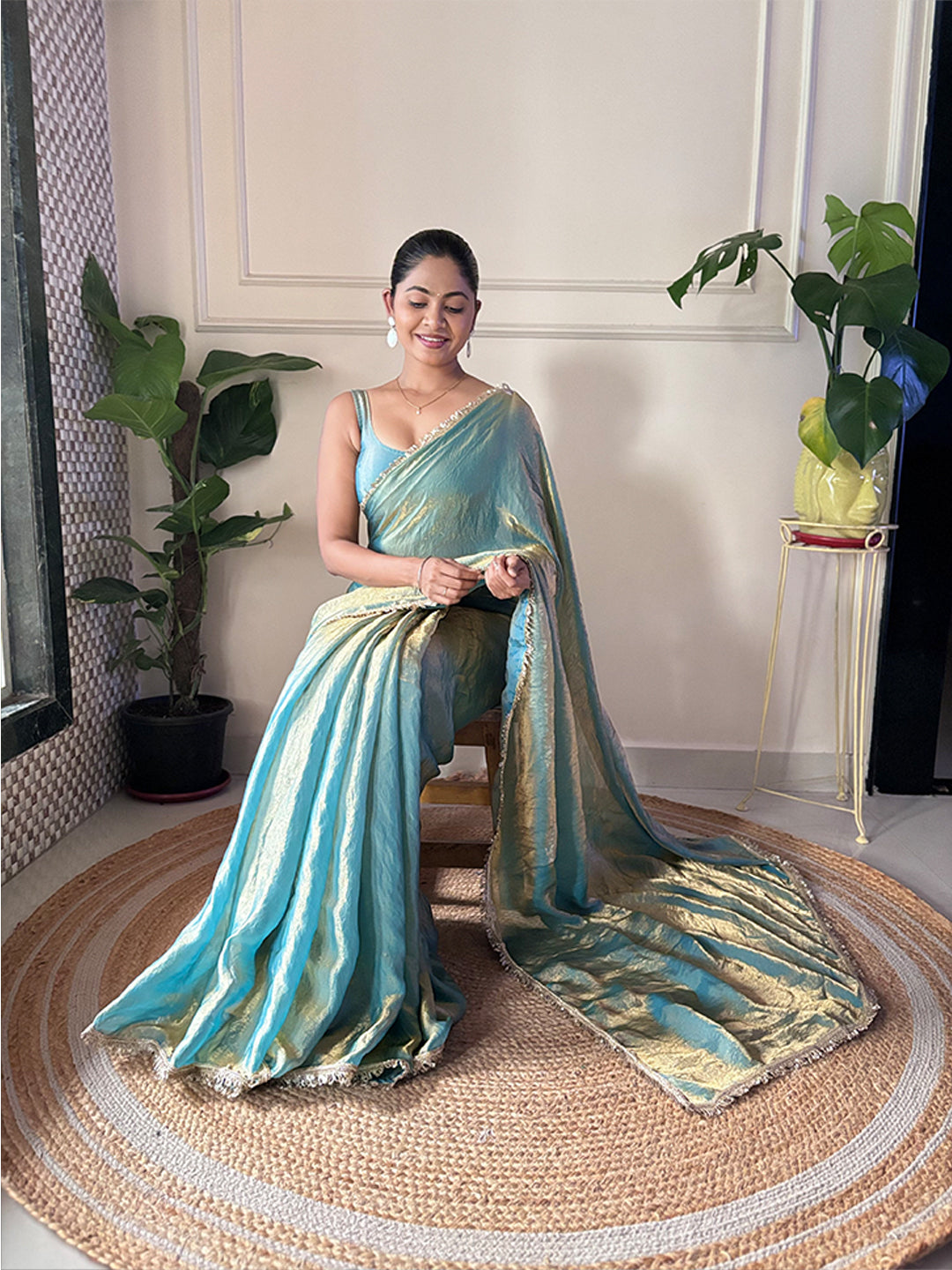 Urban Pallu Solid Organza Festive Saree