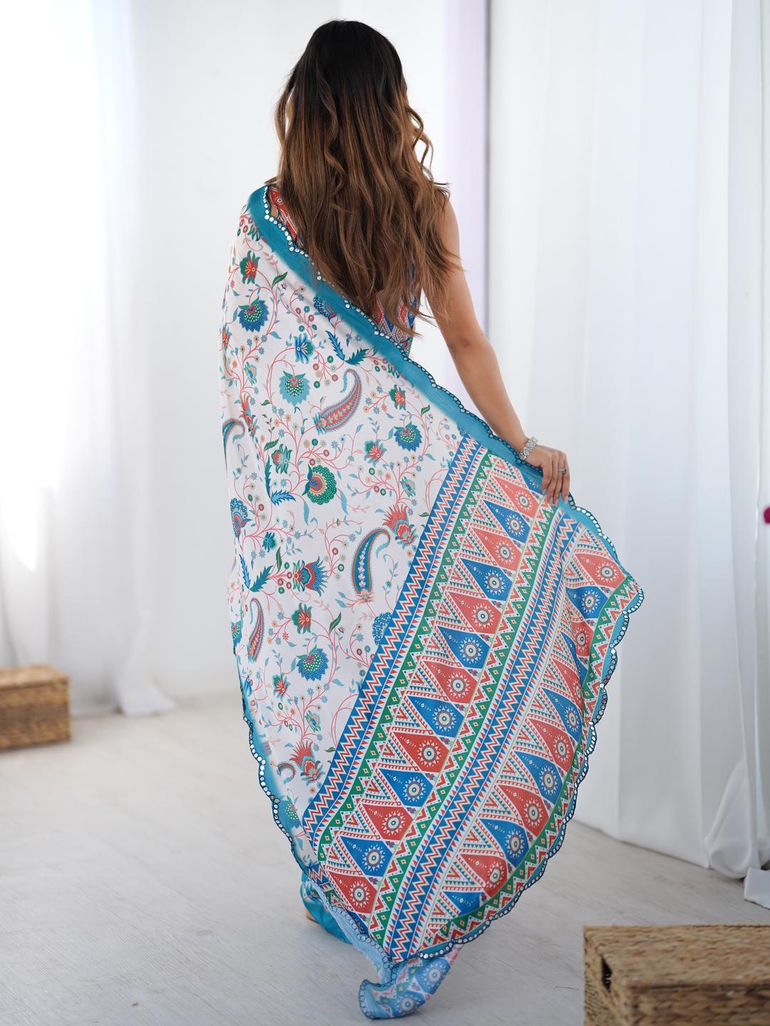 Urban Pallu Ethnic Motifs Mirror Work Silk Blend Saree