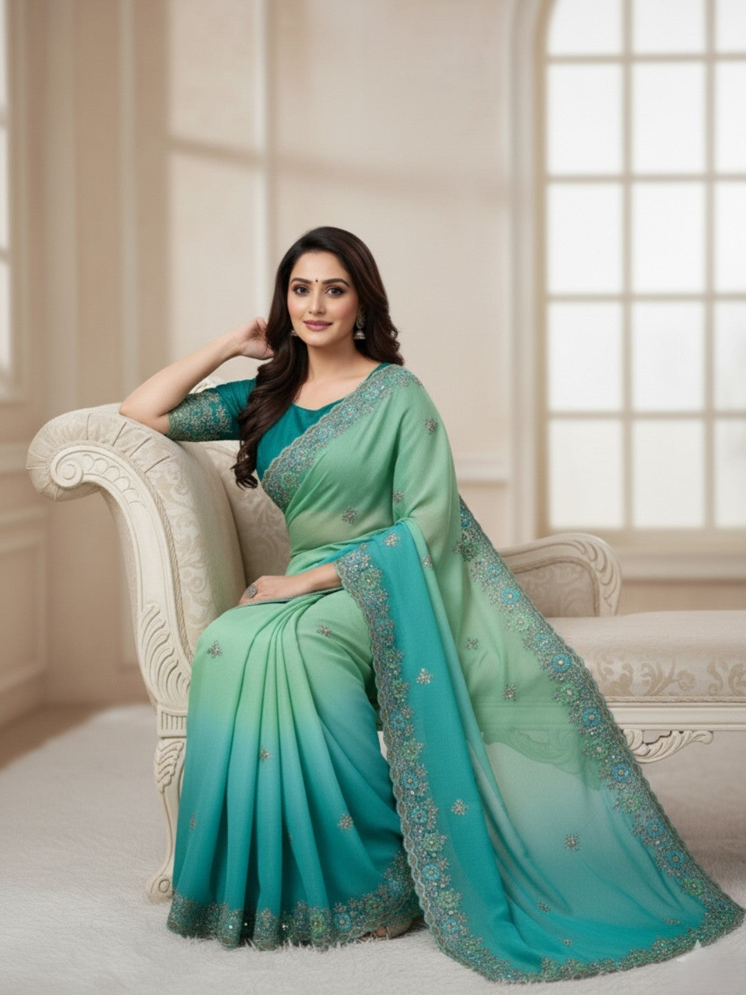 Urban Pallu Solid Poly Georgette Traditional Saree