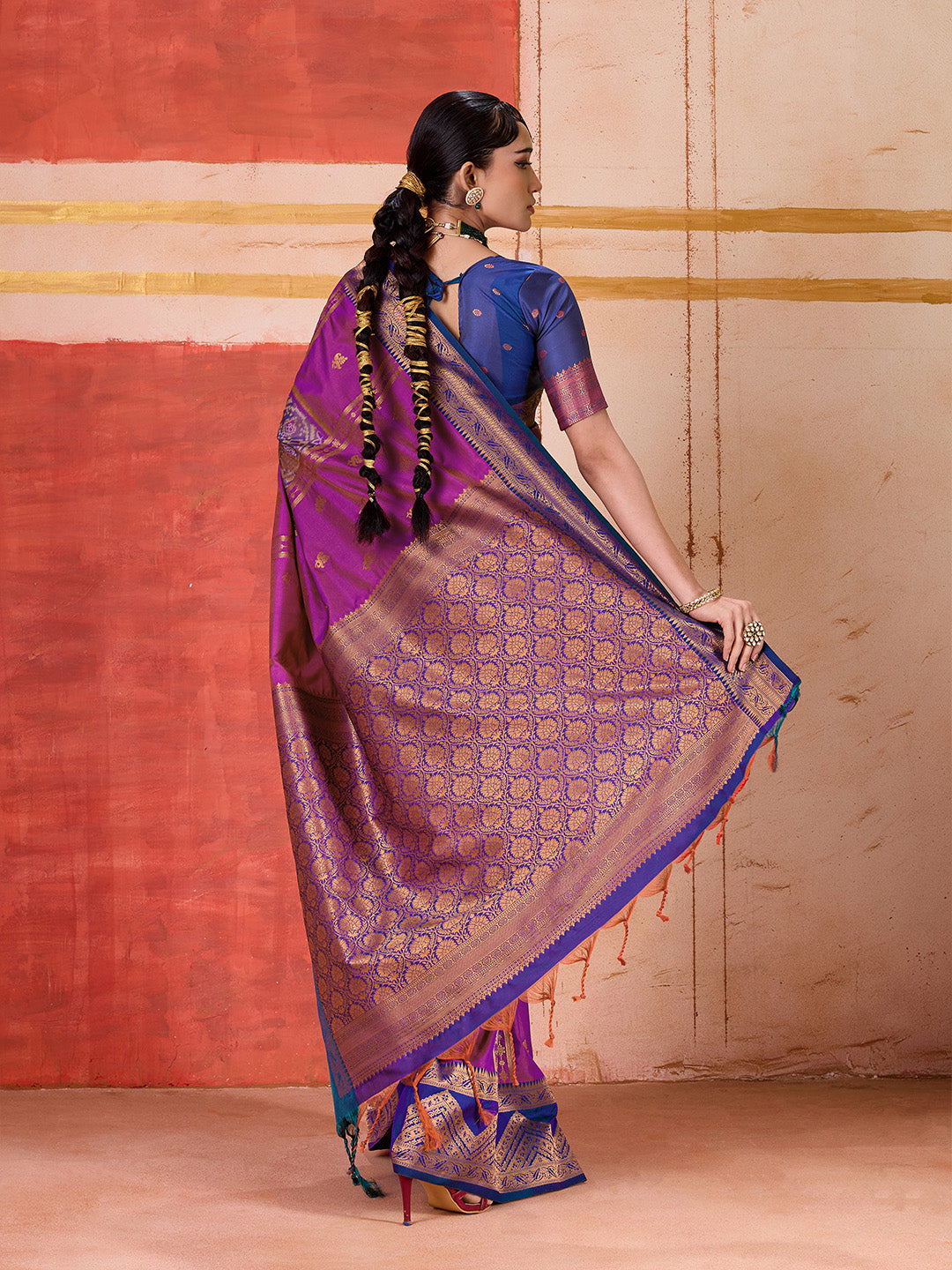 Urban Pallu Striped Silk Cotton Work Saree