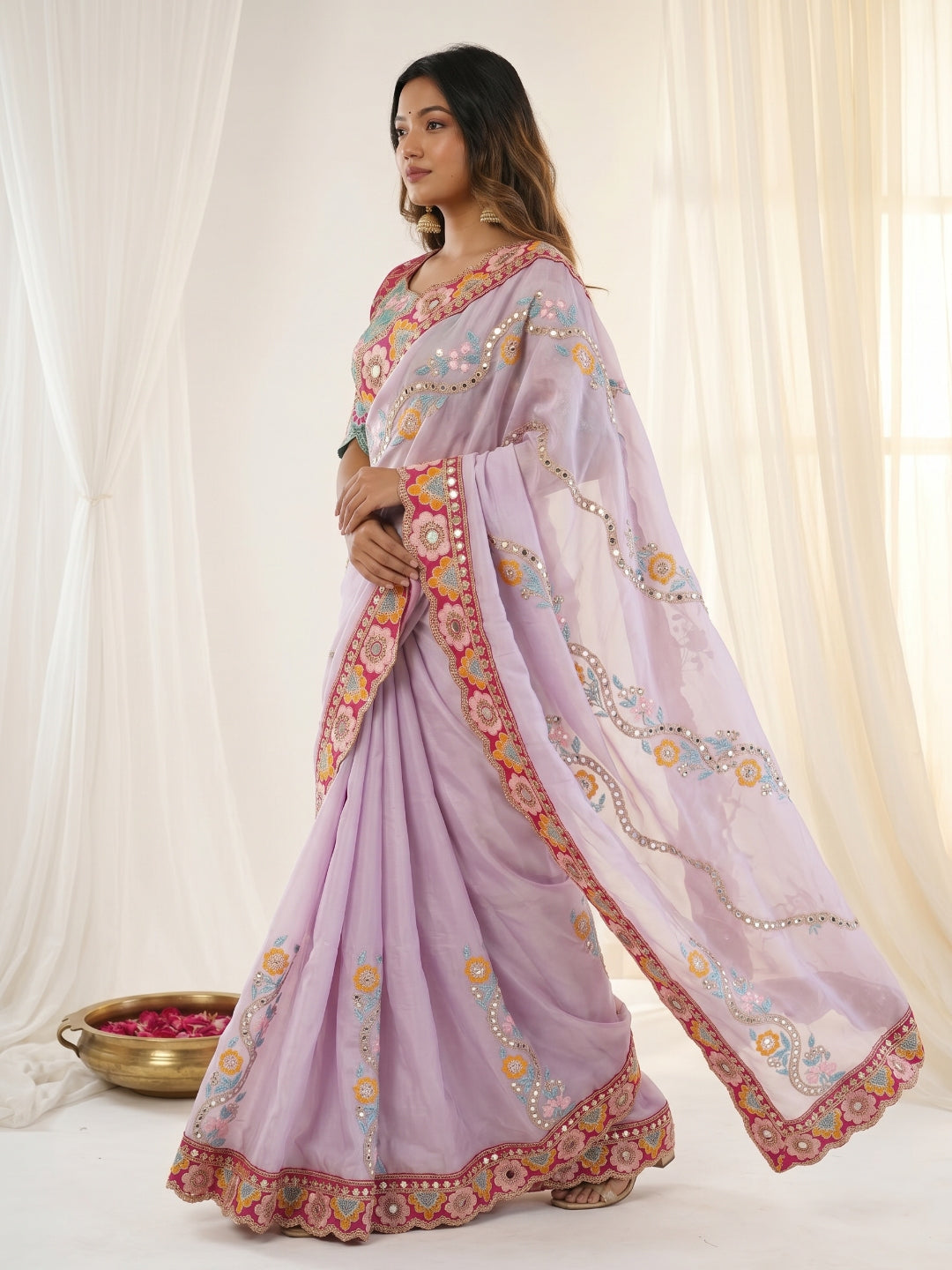 Urban Pallu Embroidered Silk Blend Festive Saree