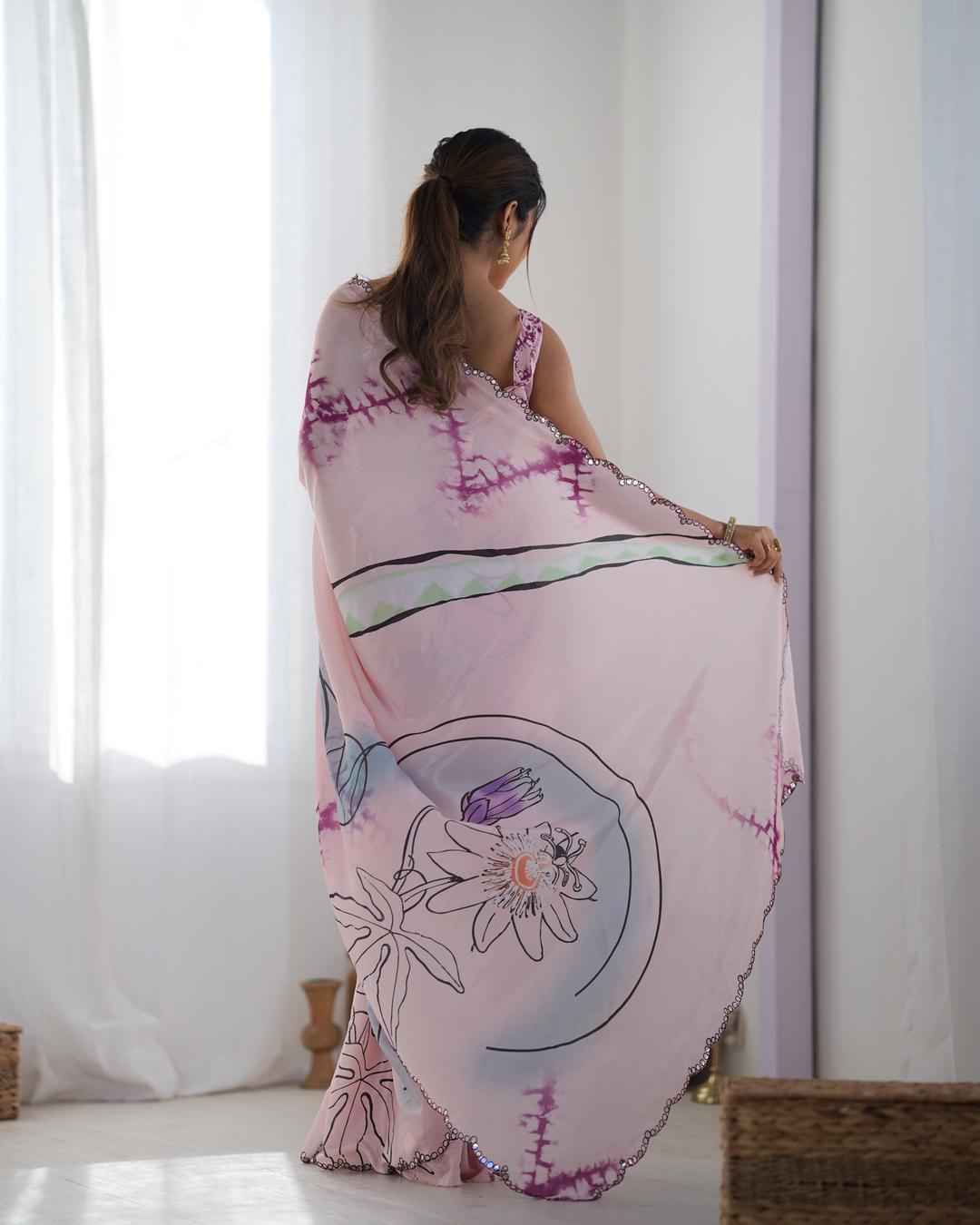 Urban Pallu Floral Mirror Work Silk Blend Saree