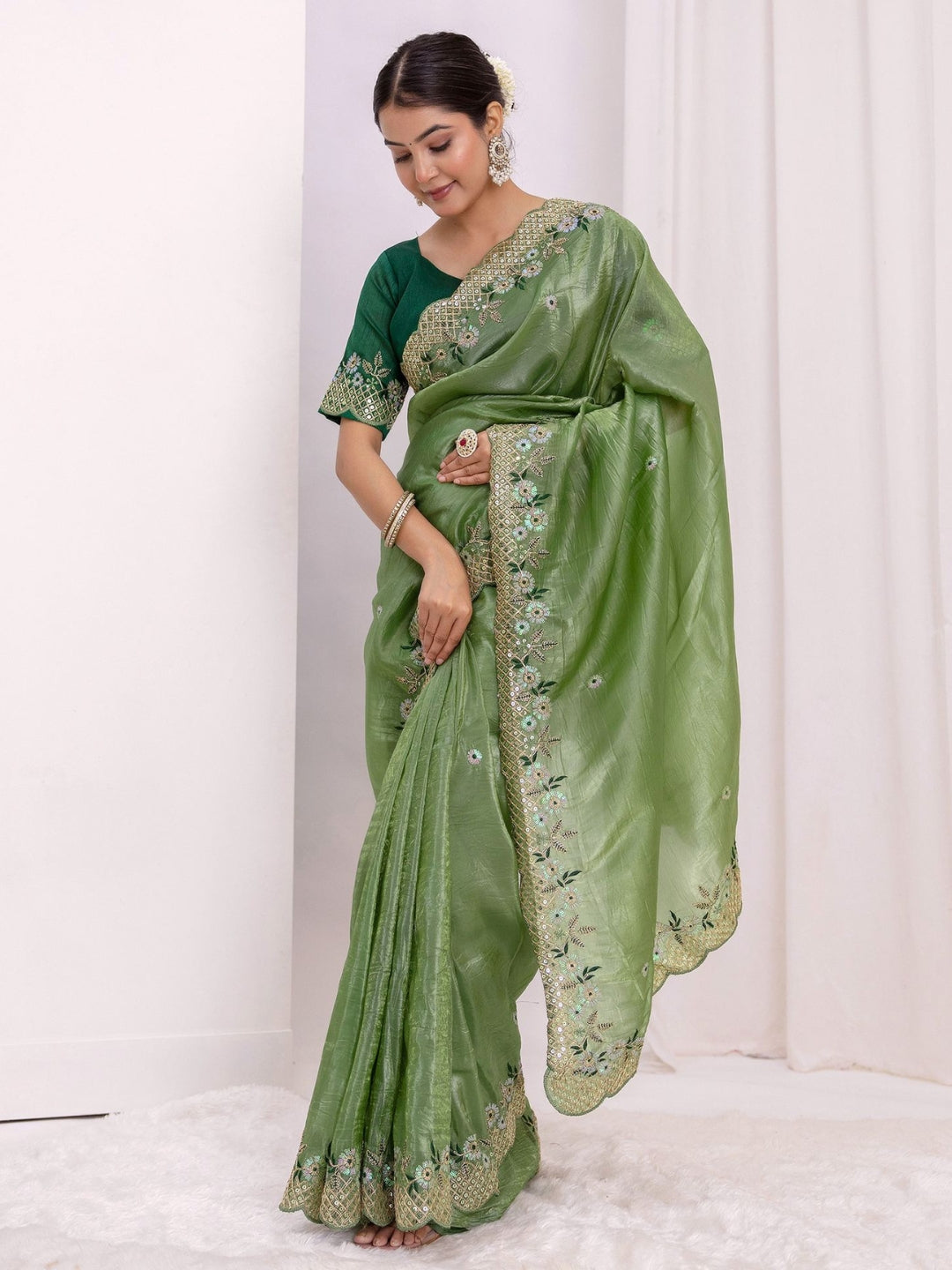 Urban Pallu Embroidered Tissue Festive Saree