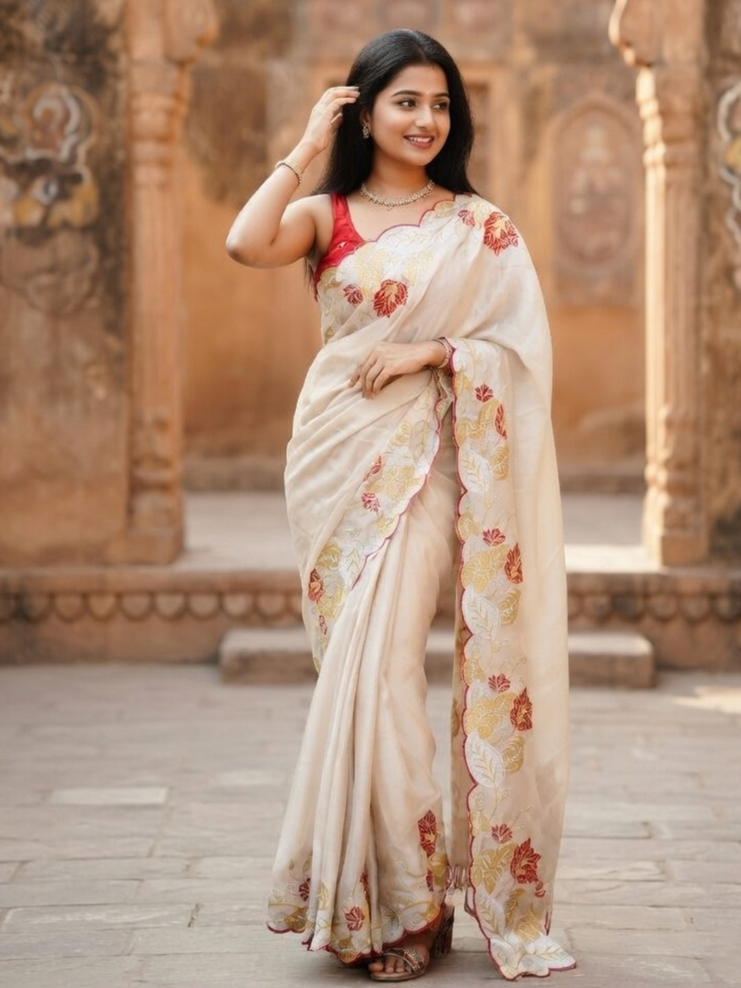 Urban Pallu Woven Design Poly Chiffon Traditional Saree