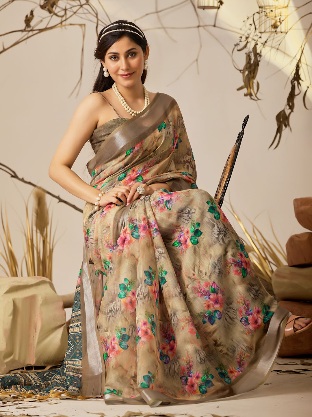 Urban Pallu Printed Pure Cotton Work Saree