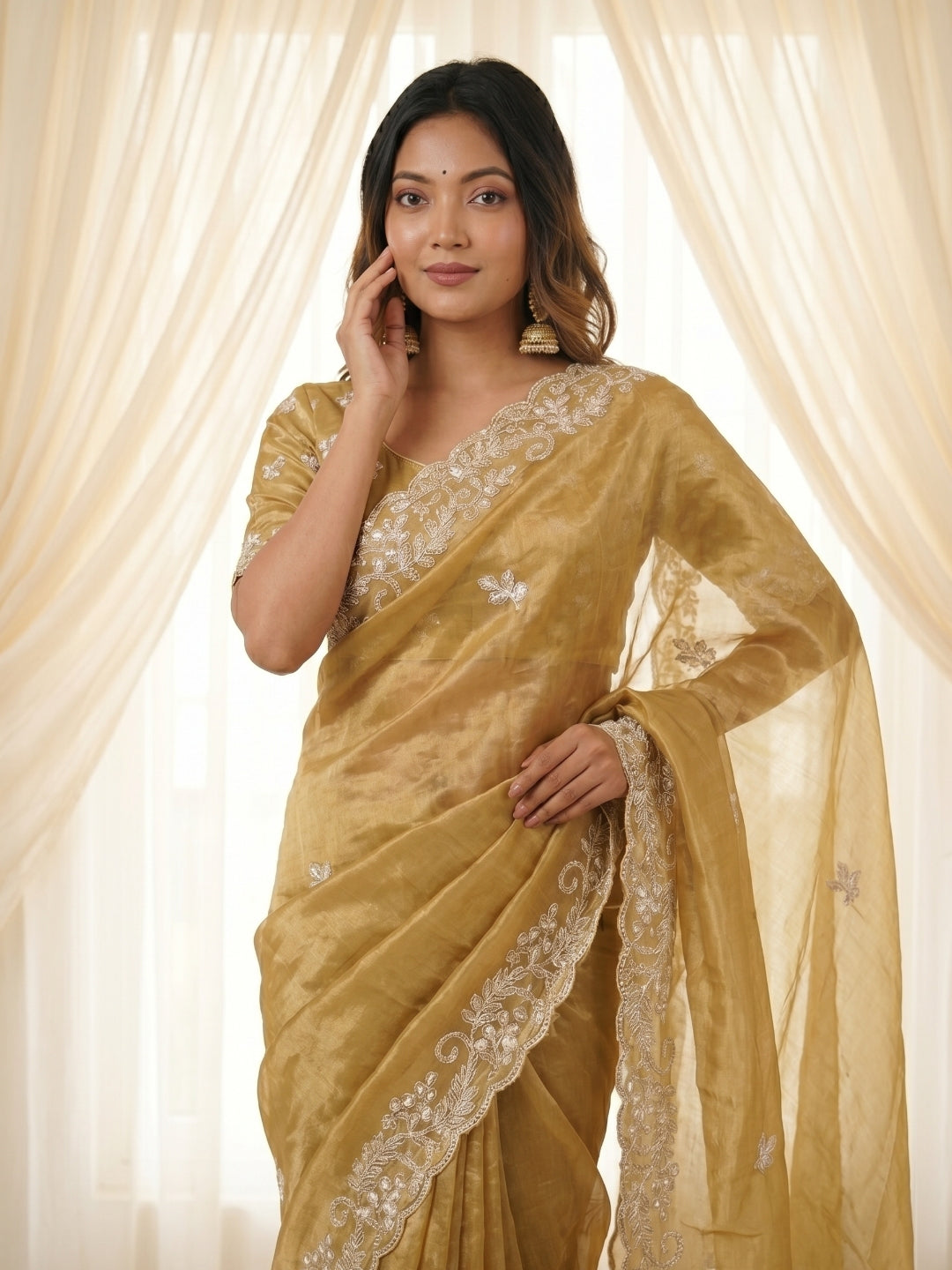 Urban Pallu Embroidered Organza Festive Saree