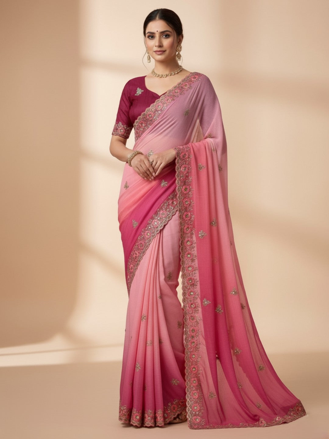 Urban Pallu Solid Poly Georgette Traditional Saree