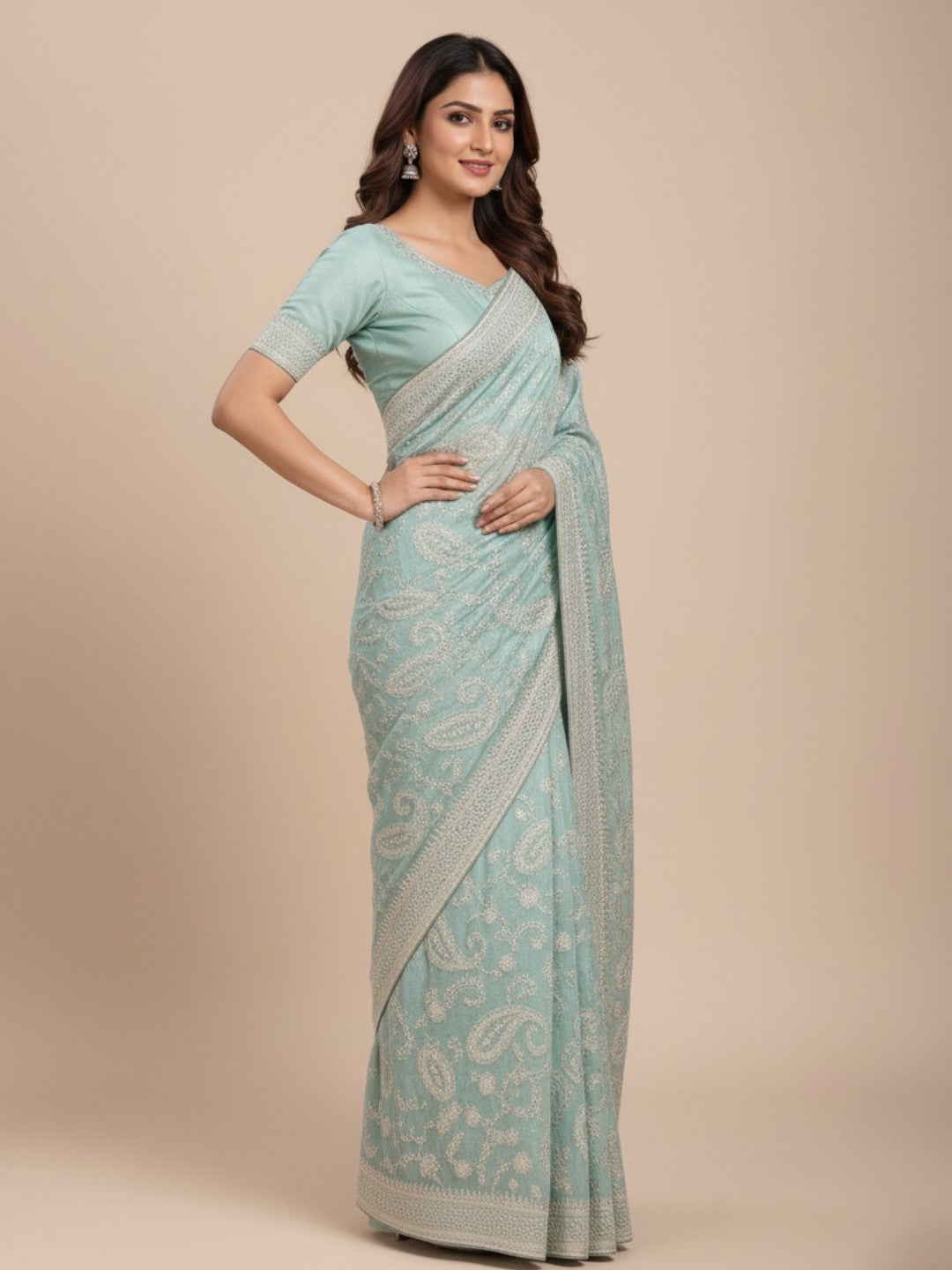 Urban Pallu Embroidered Silk Blend Festive Saree