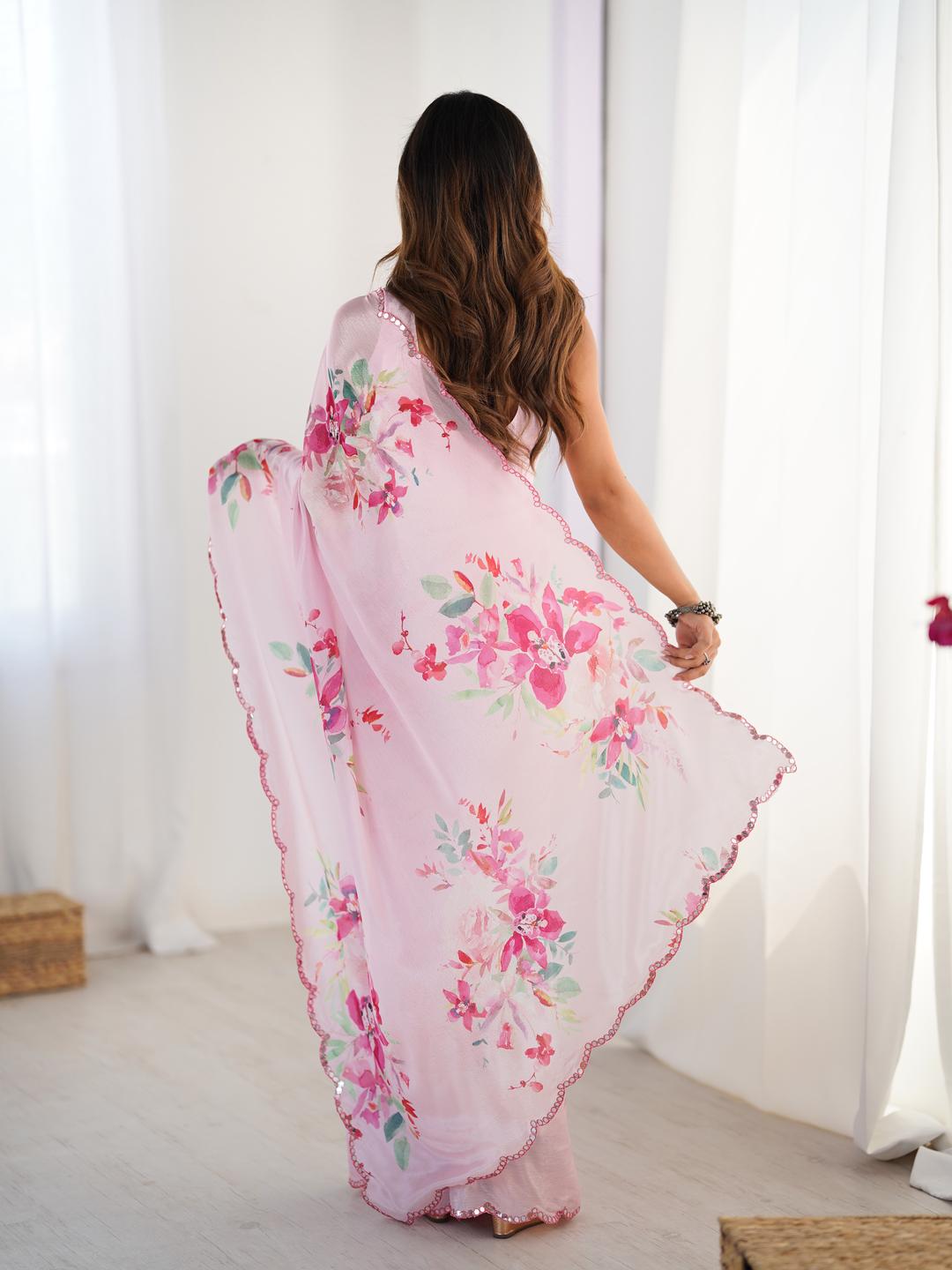 Urban Pallu Floral Sequinned Silk Blend Saree