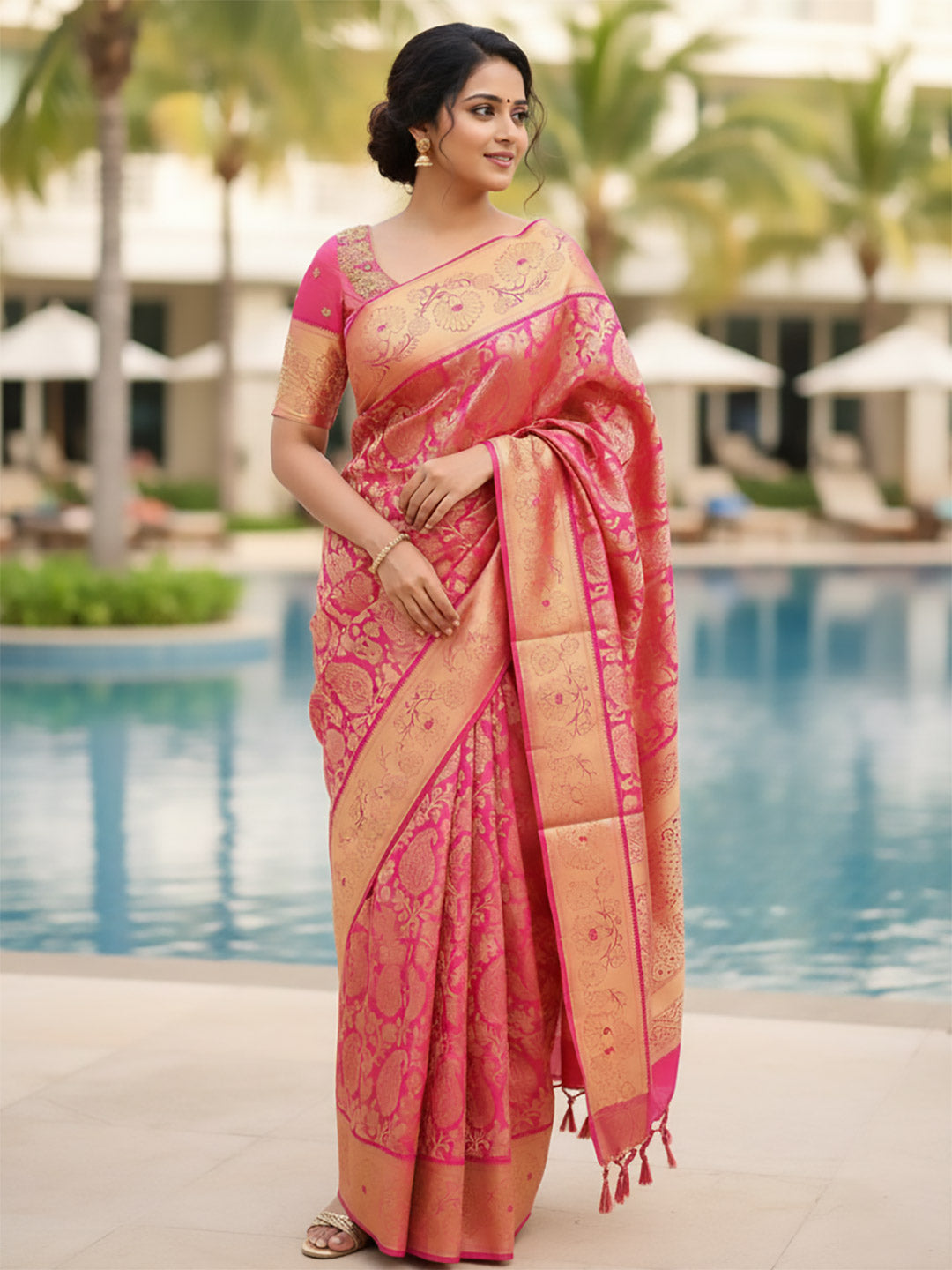 Urban Pallu Woven Design Silk Blend Work Saree