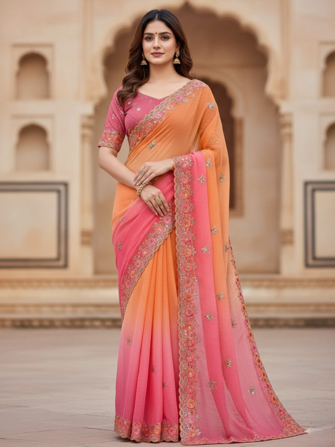 Urban Pallu Solid Poly Georgette Traditional Saree