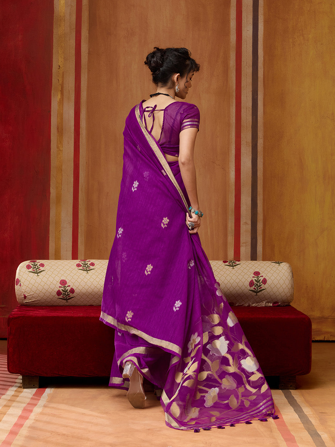 Urban Pallu Striped Silk Cotton Work Saree