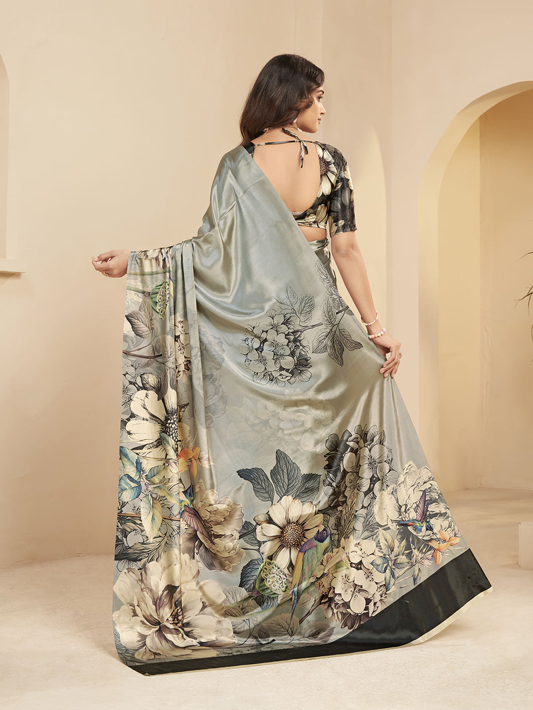 Urban Pallu Printed Poly Silk Work Saree