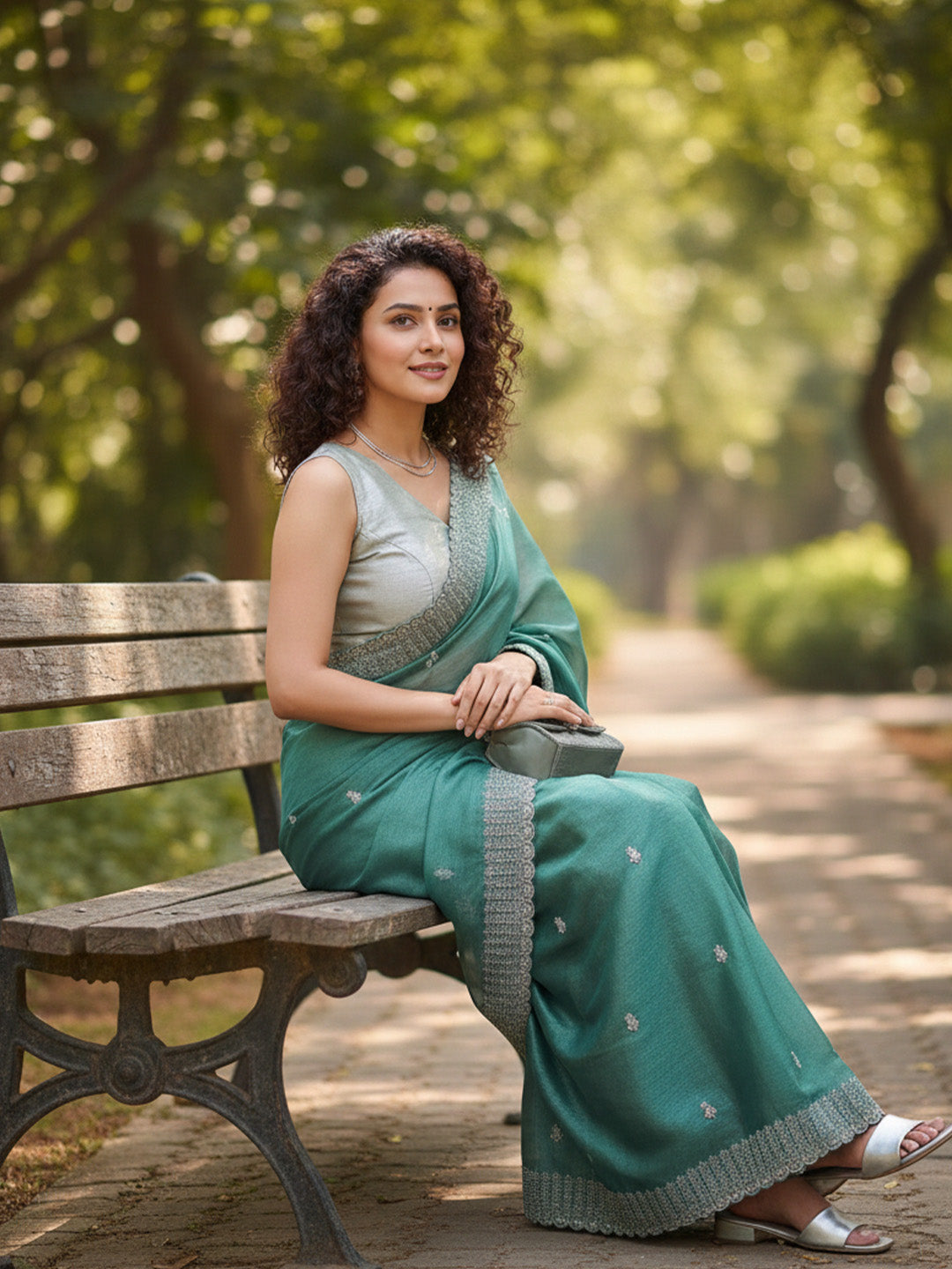 Urban Pallu Floral Sequinned Silk Blend Fusion Saree