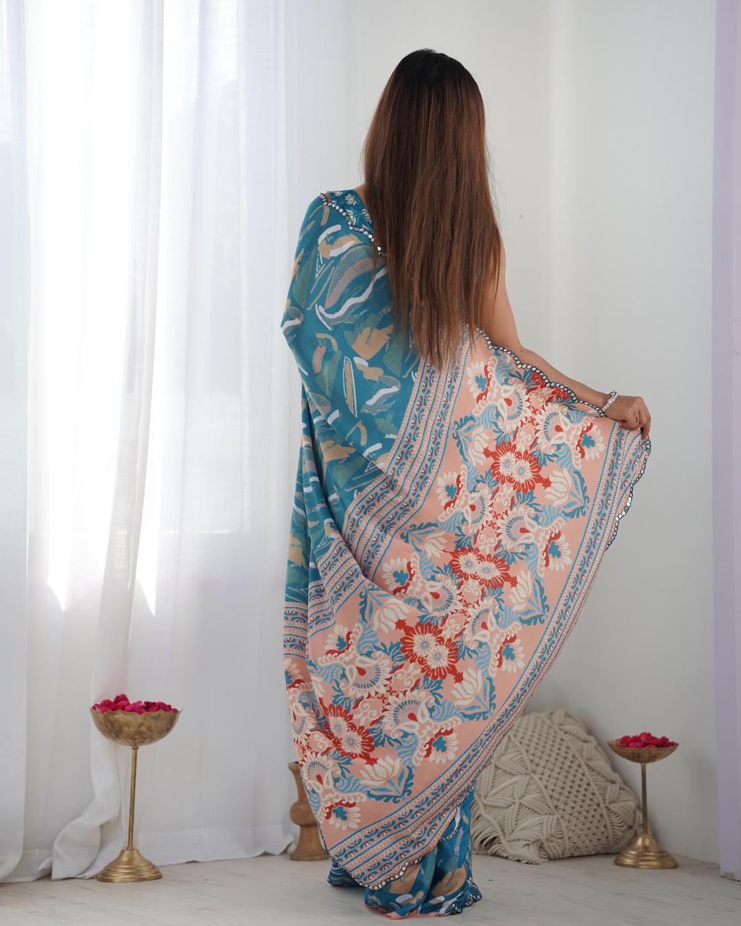 Urban Pallu Mirror Work Silk Blend Saree