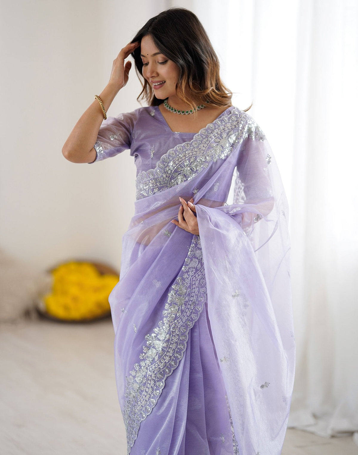 Urban Pallu Embroidered Organza Festive Saree