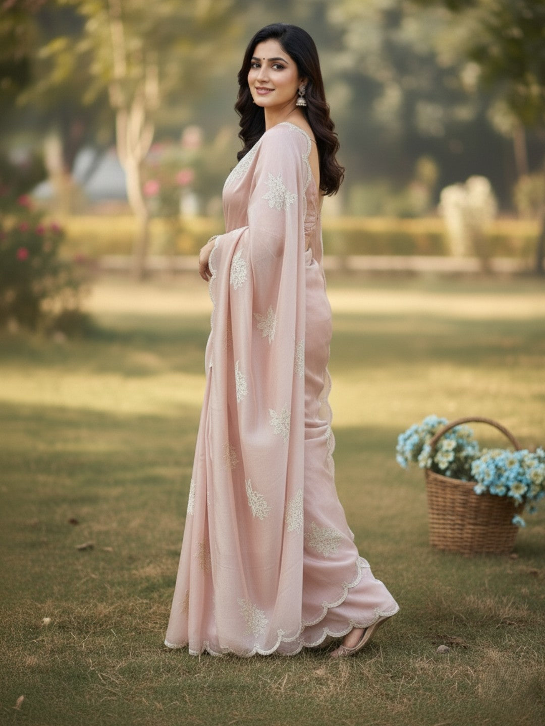 Urban Pallu Embroidered Silk Blend Festive Saree