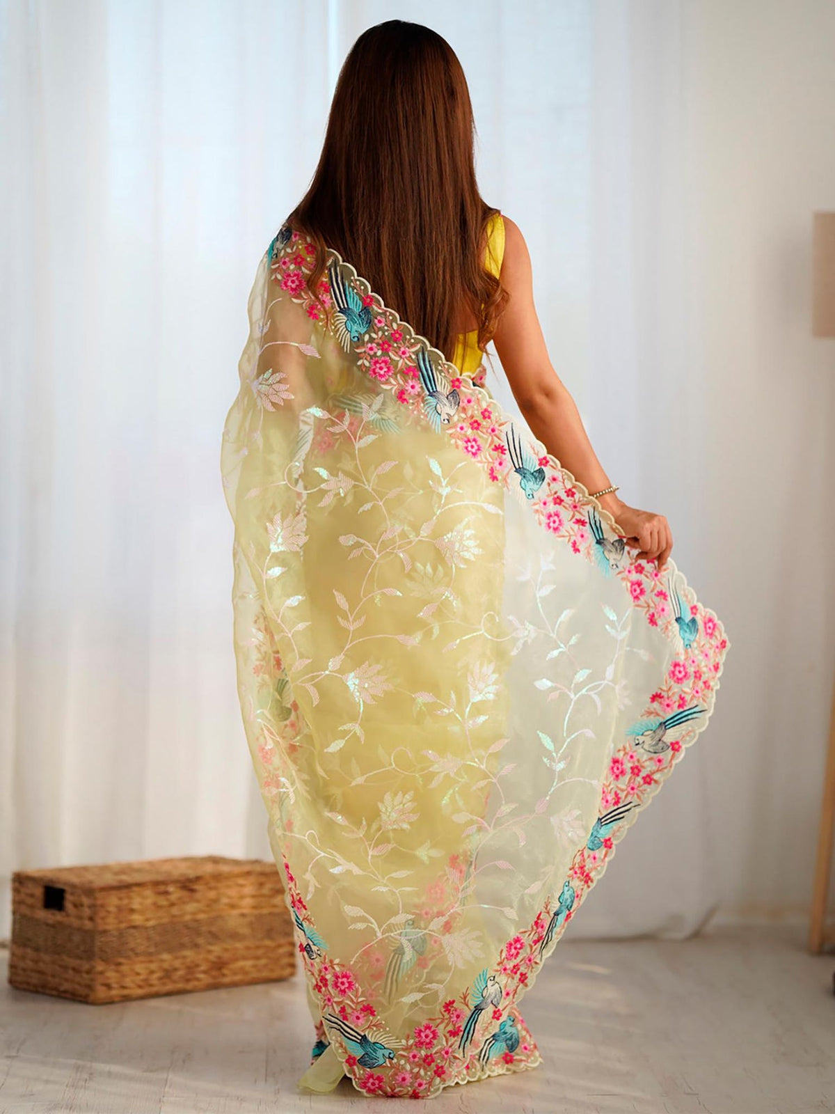Urban Pallu Embroidered Organza Fusion Saree