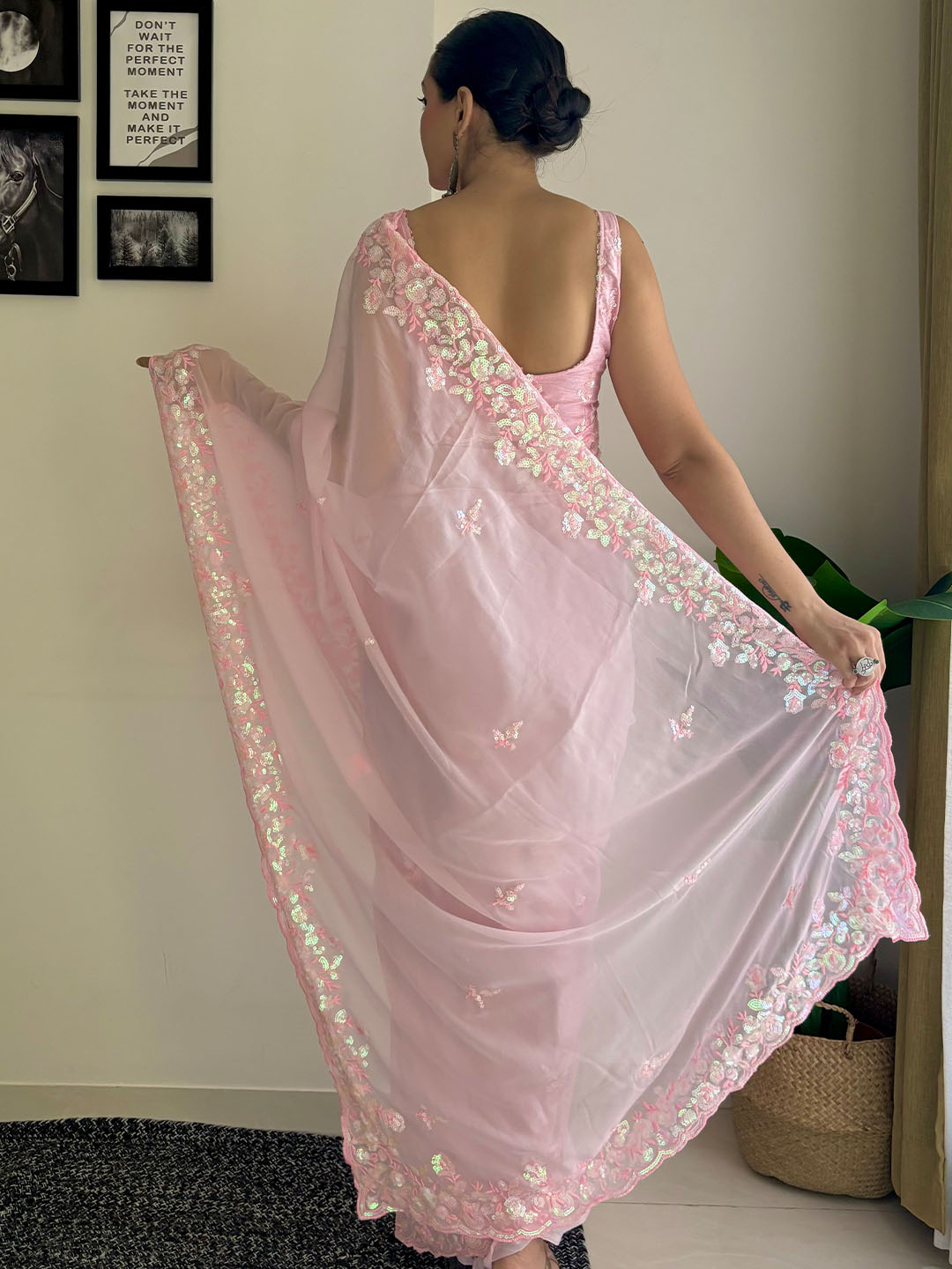 Urban Pallu Solid Poly Georgette Festive Saree