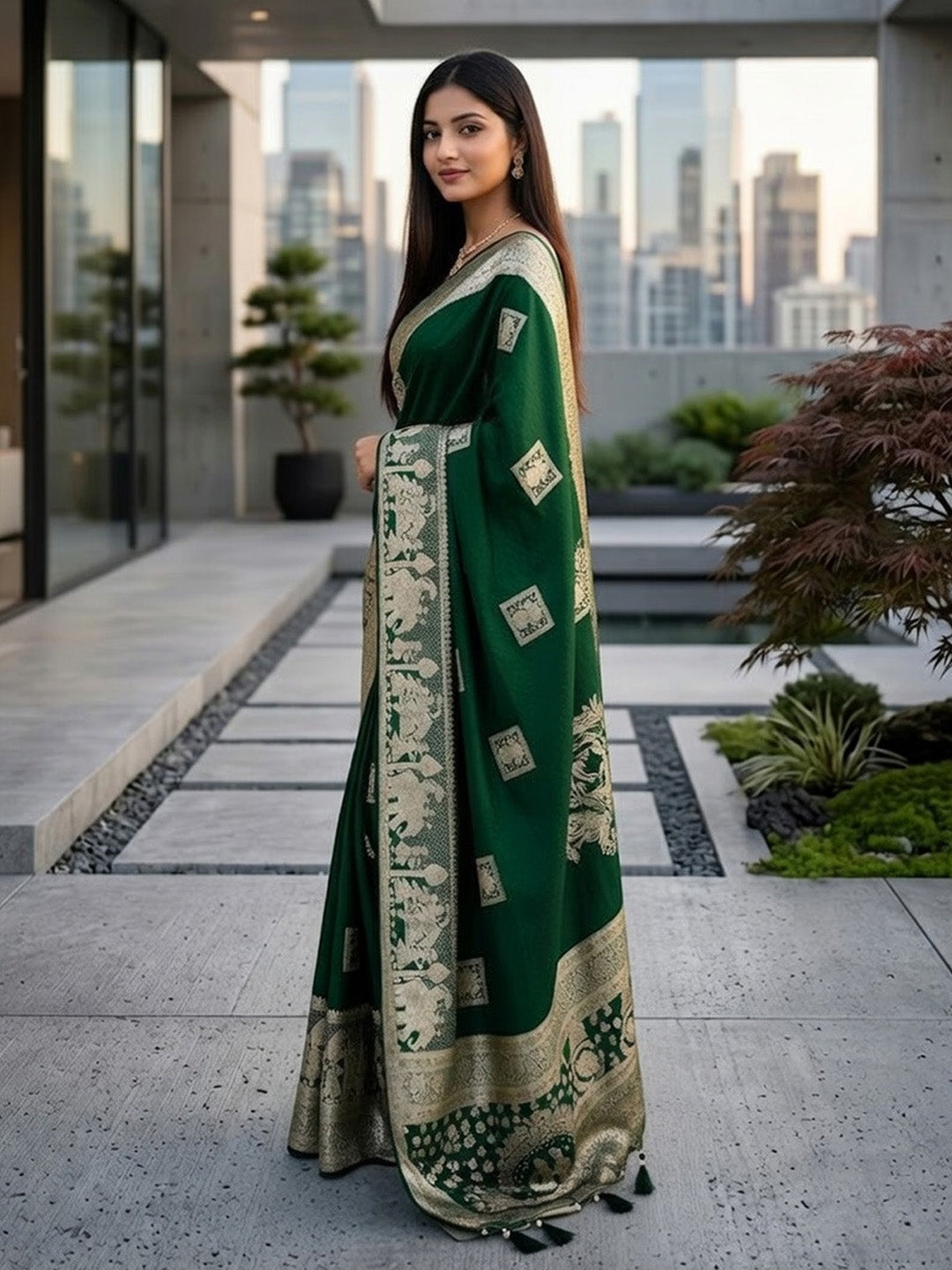 Urban Pallu Woven Design Silk Blend Traditional Saree