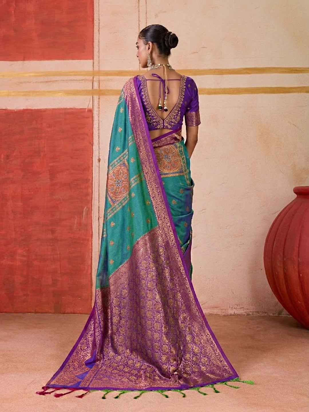 Urban Pallu Striped Silk Cotton Work Saree