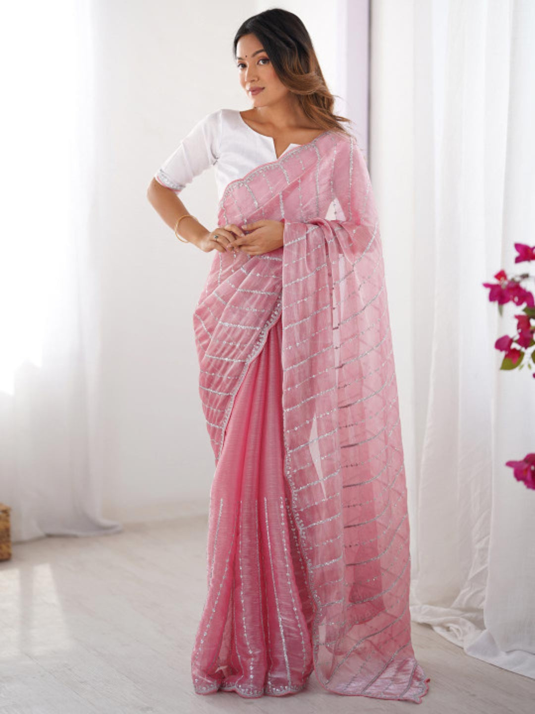 Urban Pallu Embroidered Organza Festive Saree
