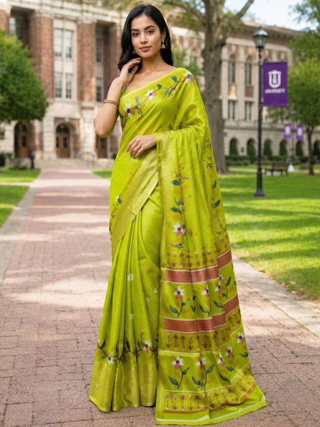 Urban Pallu Printed Silk Blend Festive Saree
