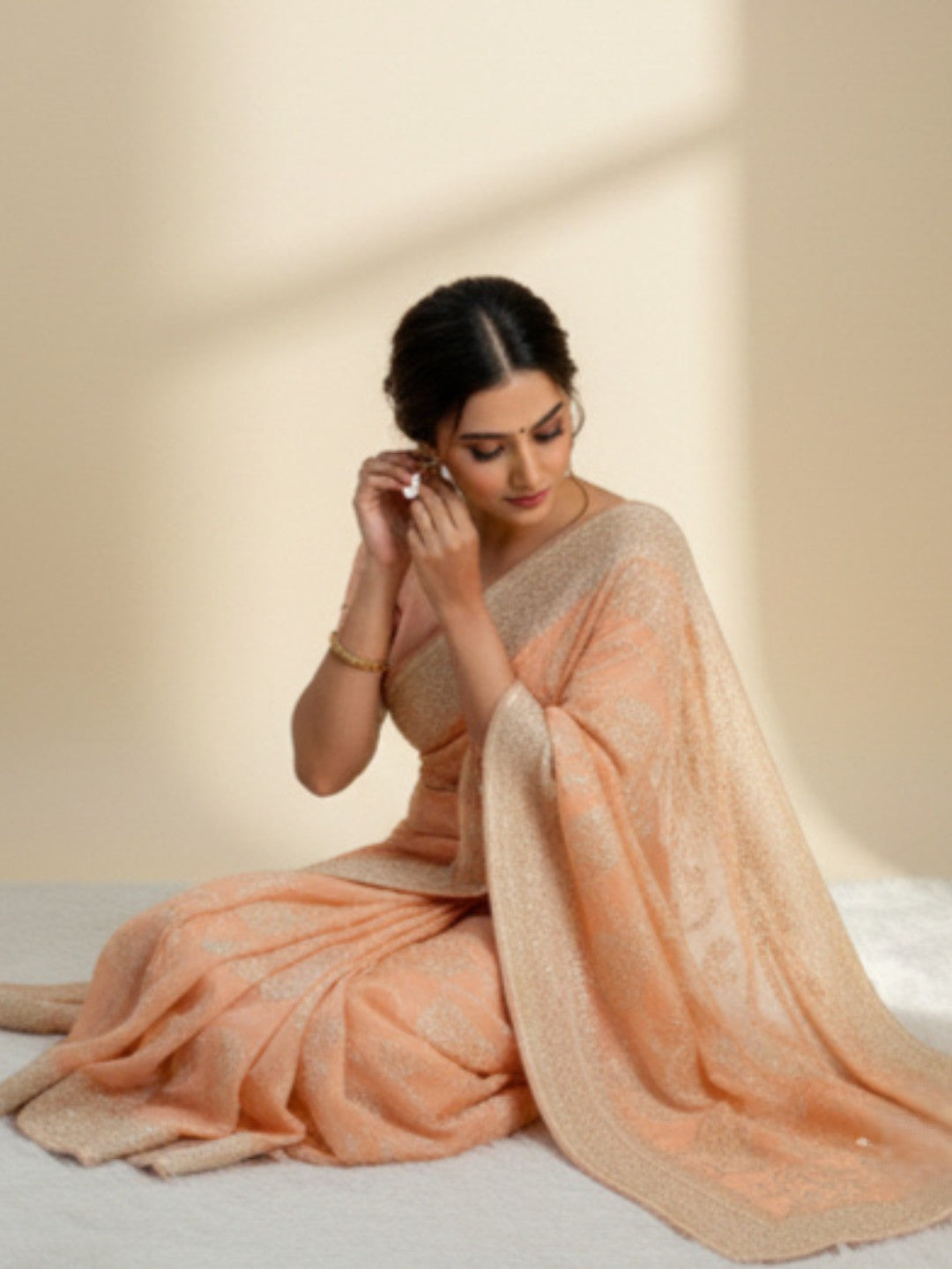 Urban Pallu Embroidered Silk Blend Festive Saree