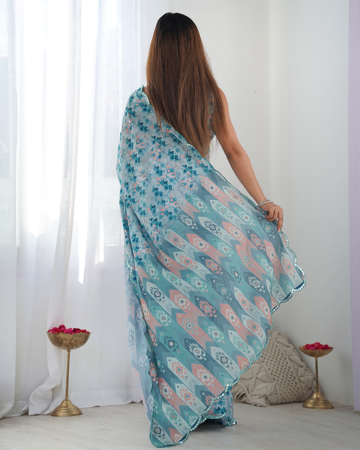 Urban Pallu Ethnic Motifs Sequinned Silk Blend Saree