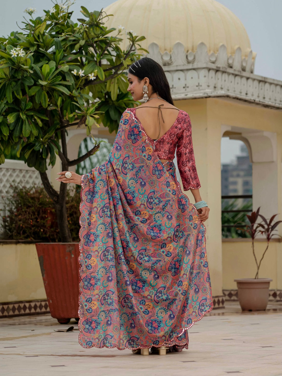 Urban Pallu Woven Design Silk Blend Fusion Saree
