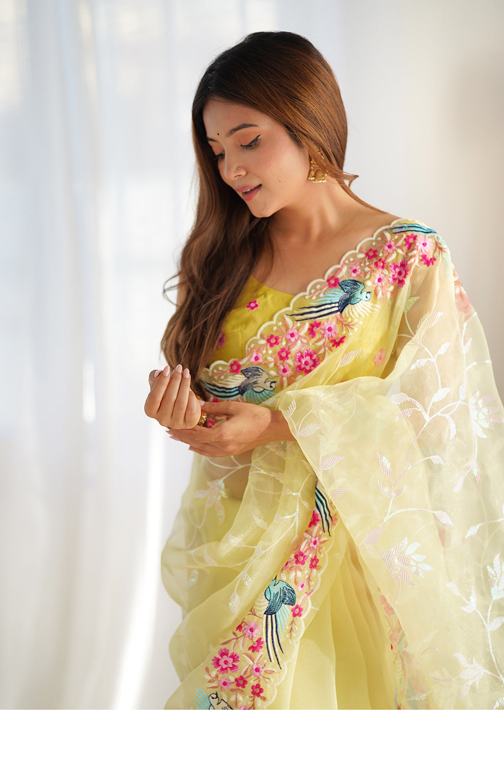 Urban Pallu Solid Organza Festive Saree