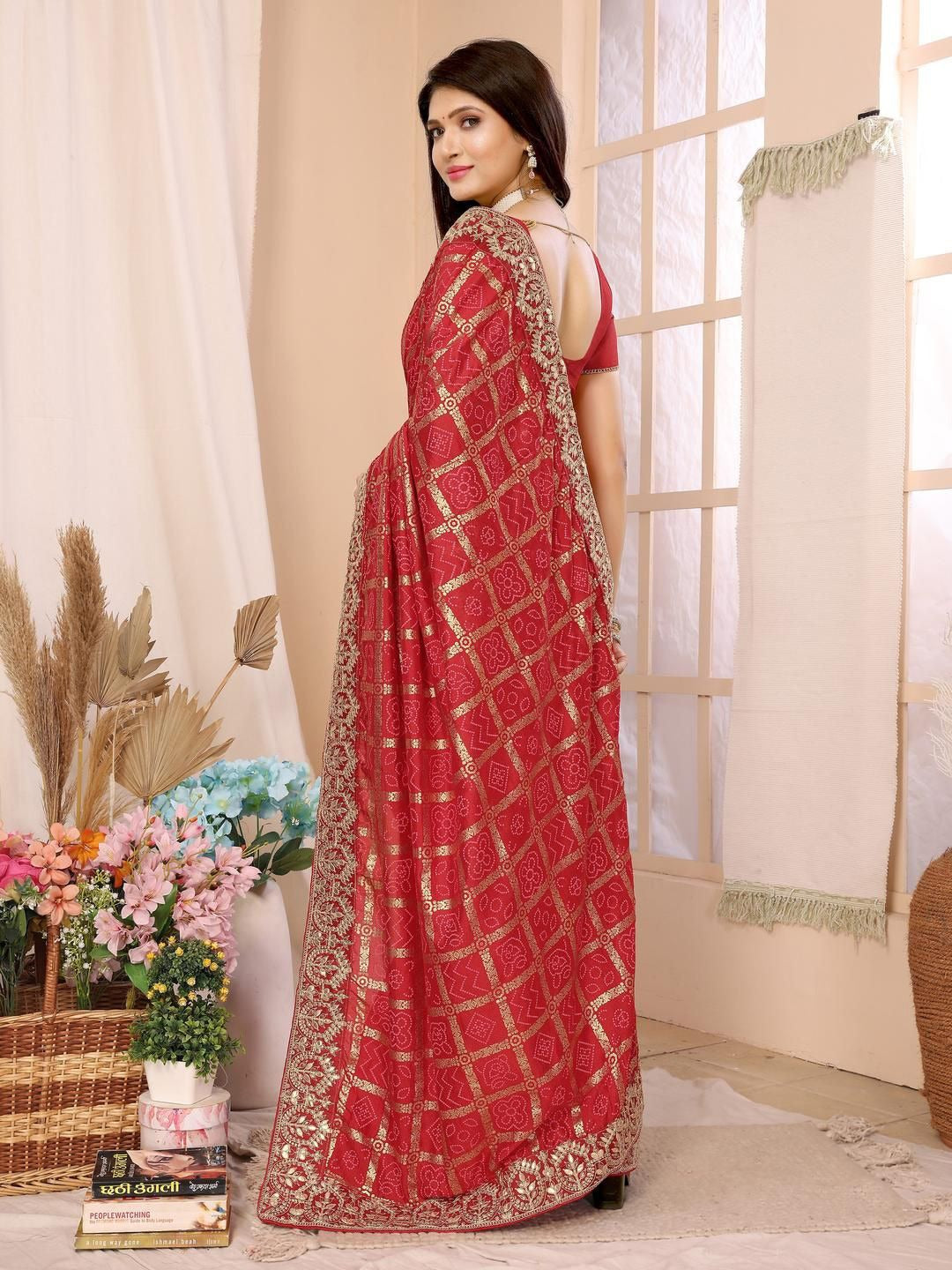 Urban Pallu Floral Sequinned Silk Blend Fusion Saree
