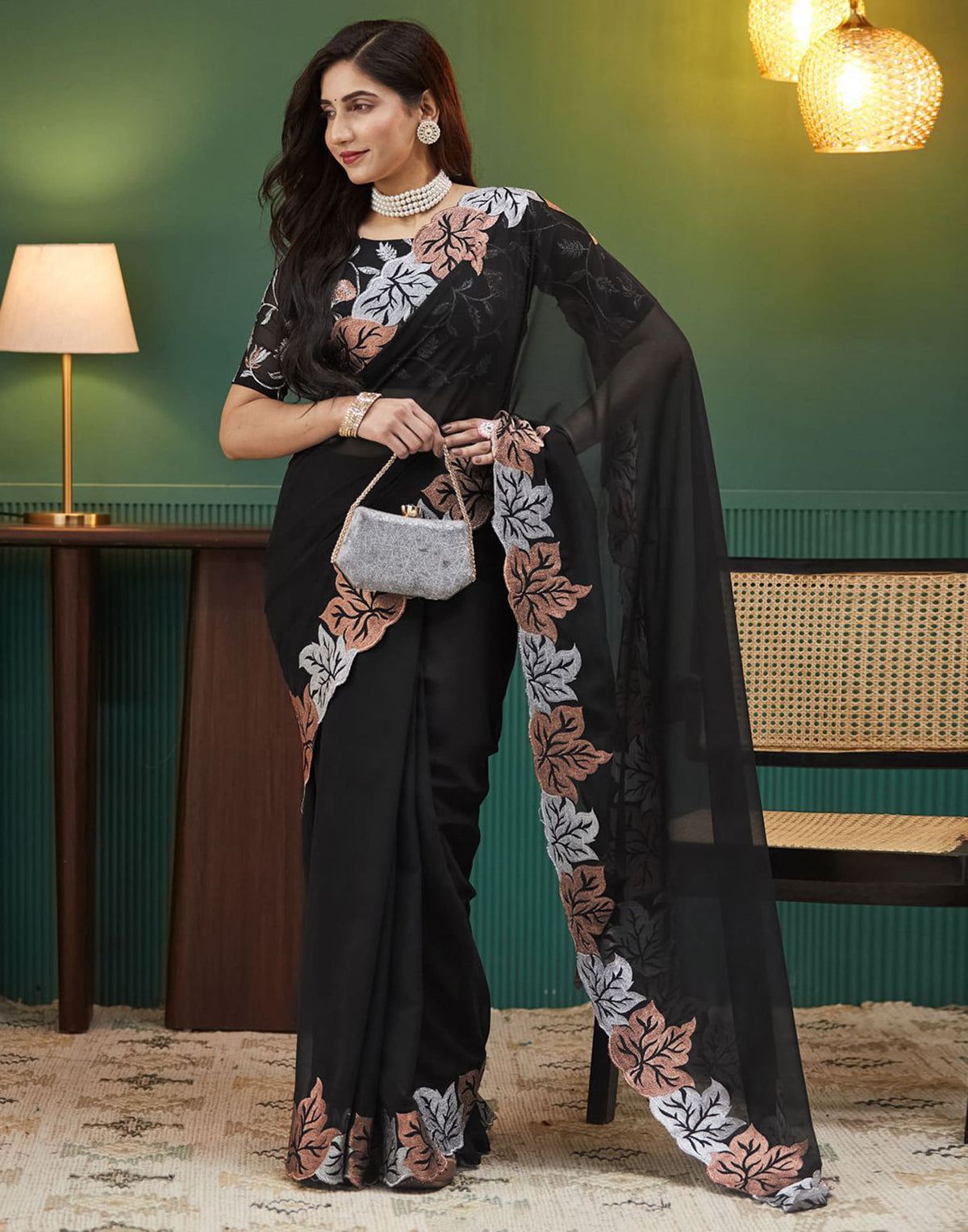 Urban Pallu Solid Poly Georgette Festive Saree